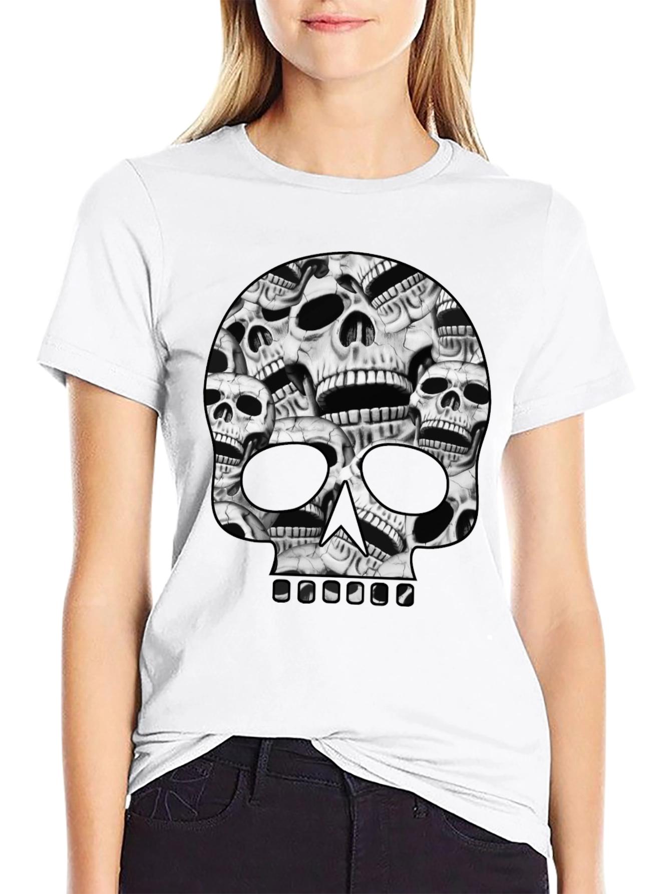 Skull Pile Graphic Tee - Black Cotton T-Shirt