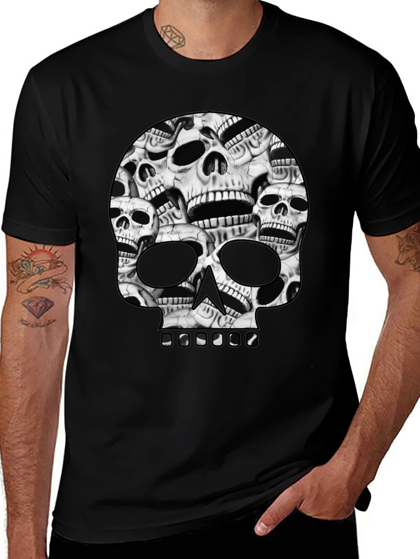 Skull Pile Graphic Tee - Black Cotton T-Shirt
