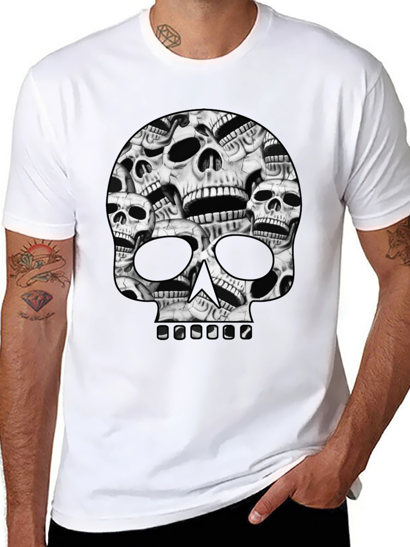 Skull Pile Graphic Tee - Black Cotton T-Shirt