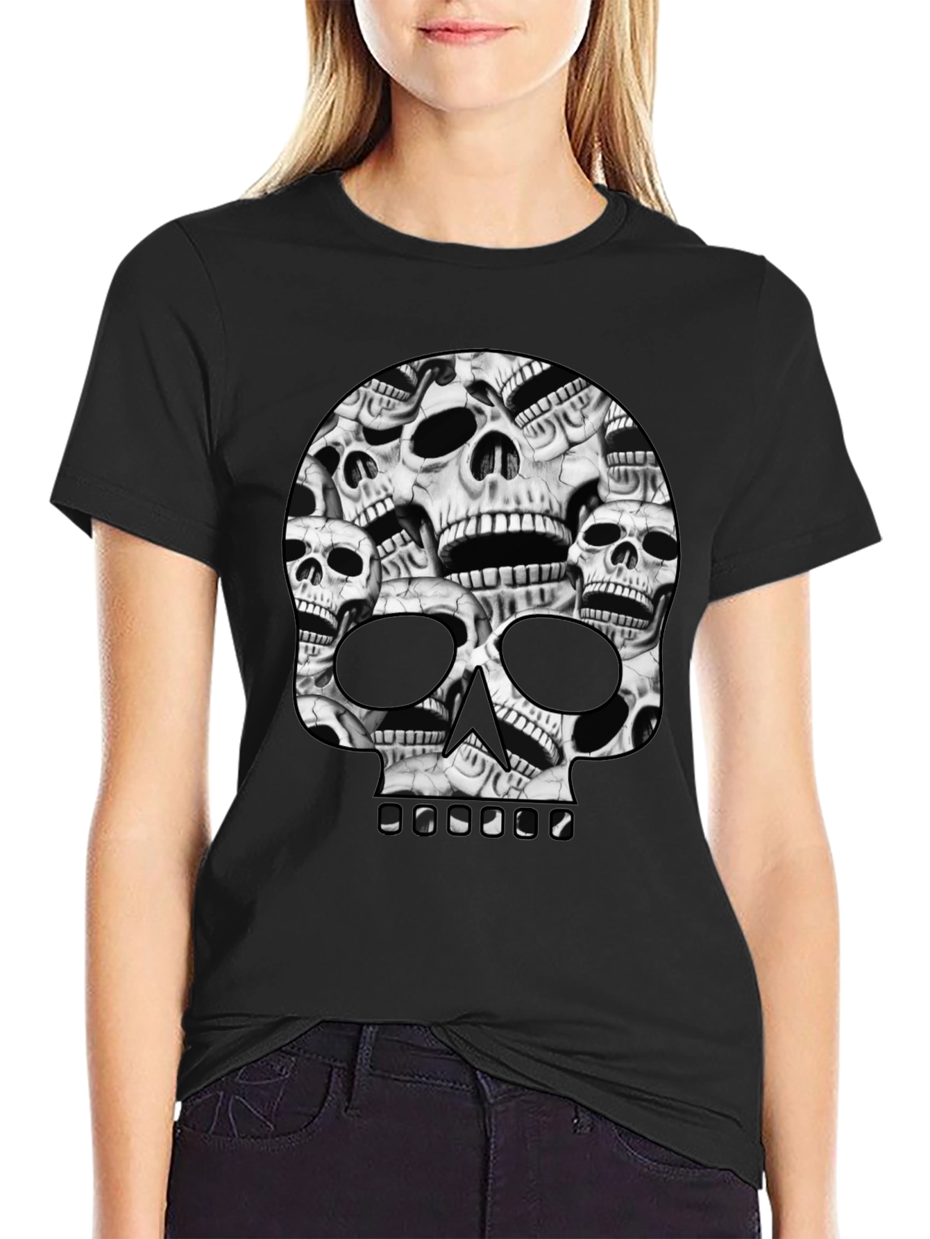 Skull Pile Graphic Tee - Black Cotton T-Shirt