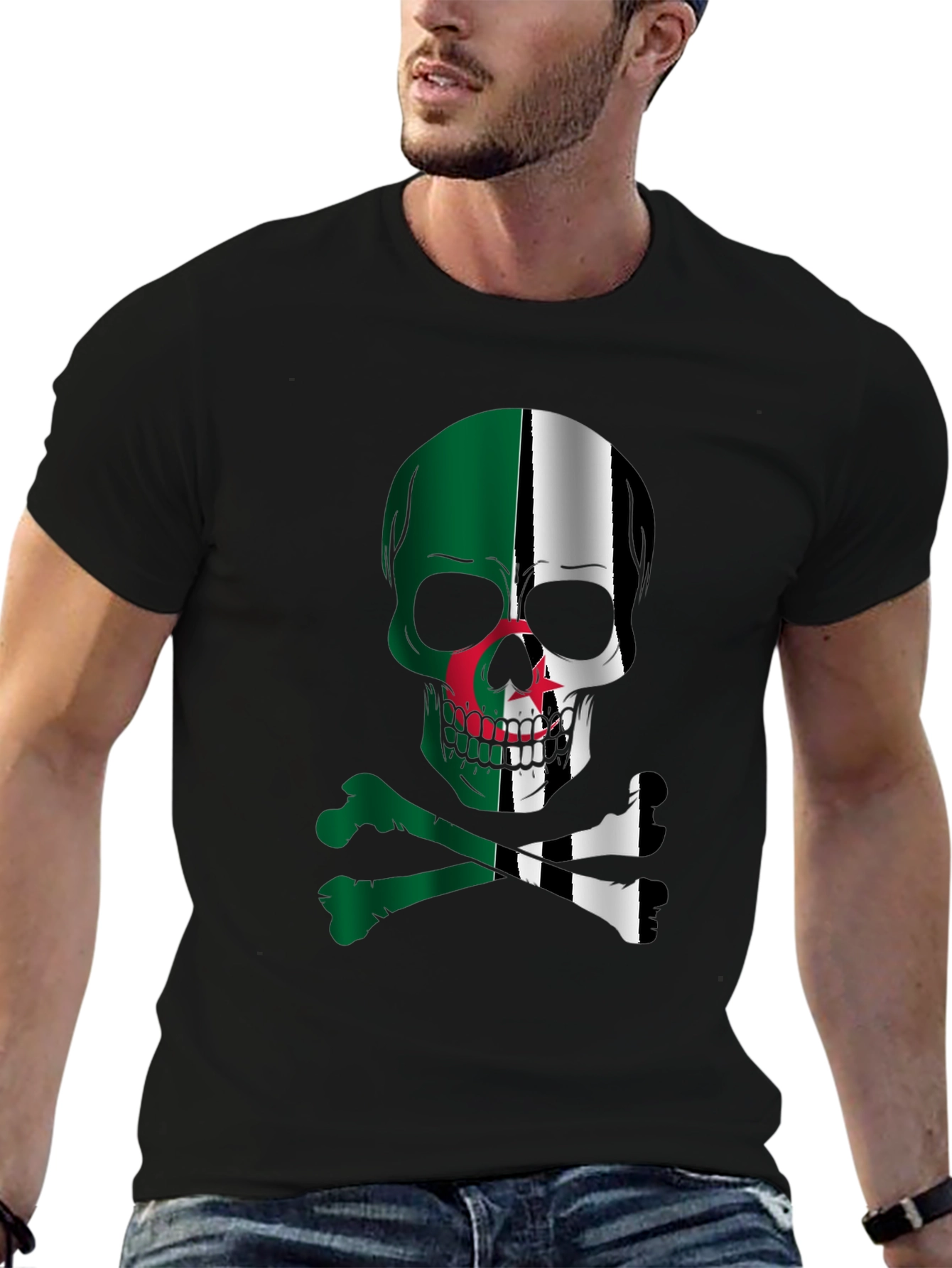 Algeria Flag Skull Graphic T-Shirt