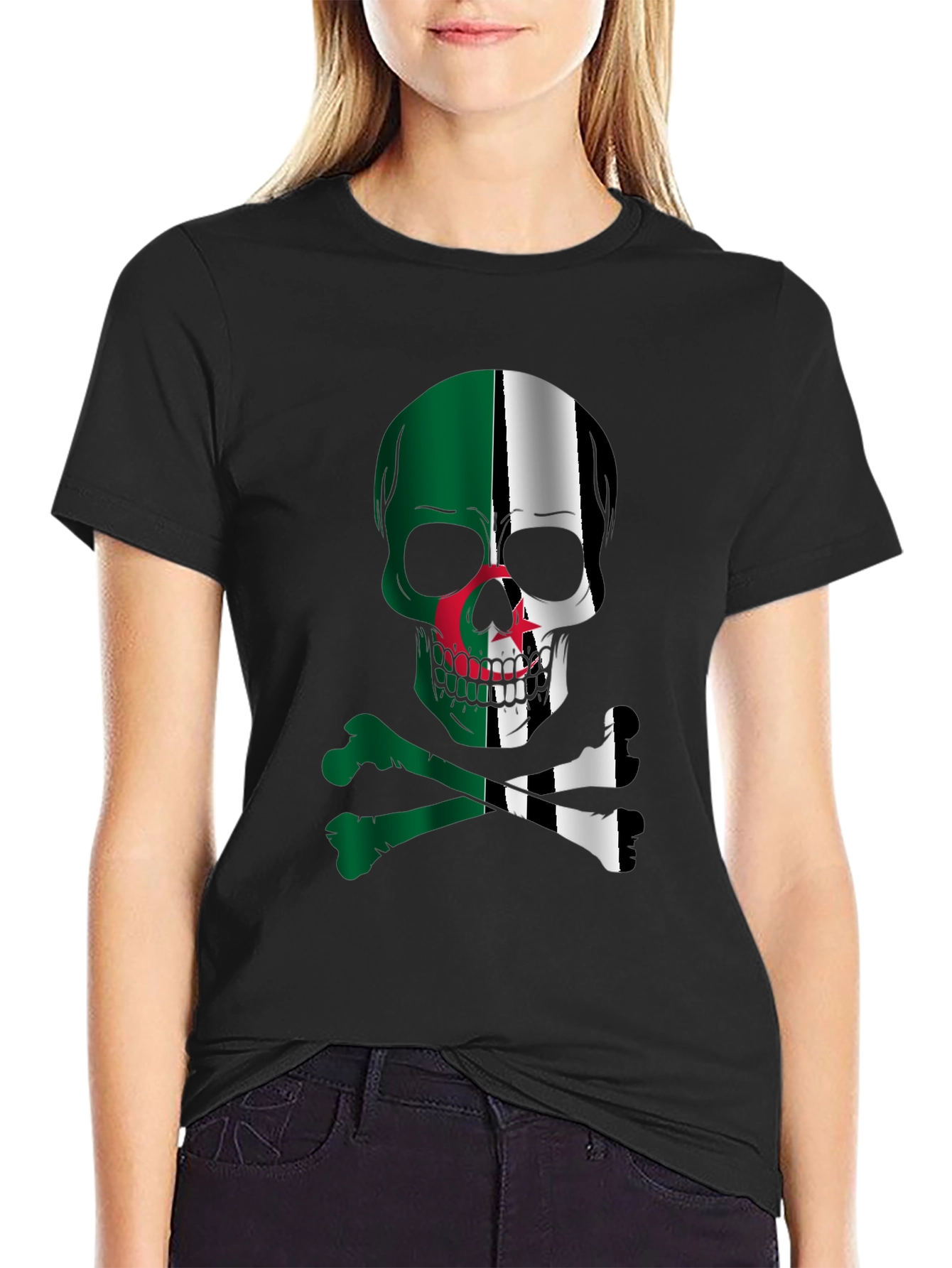 Algeria Flag Skull Graphic T-Shirt