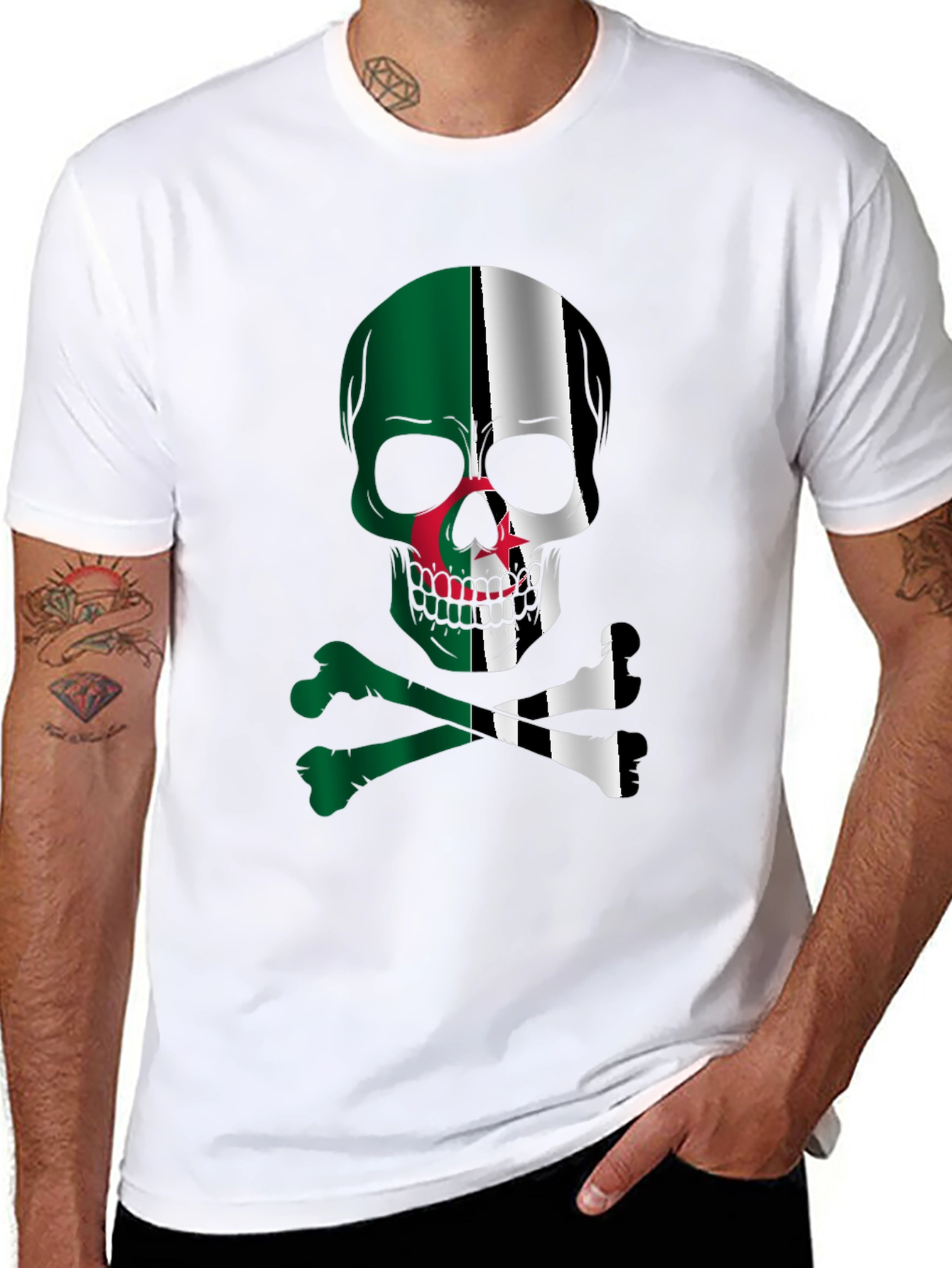 Algeria Flag Skull Graphic T-Shirt