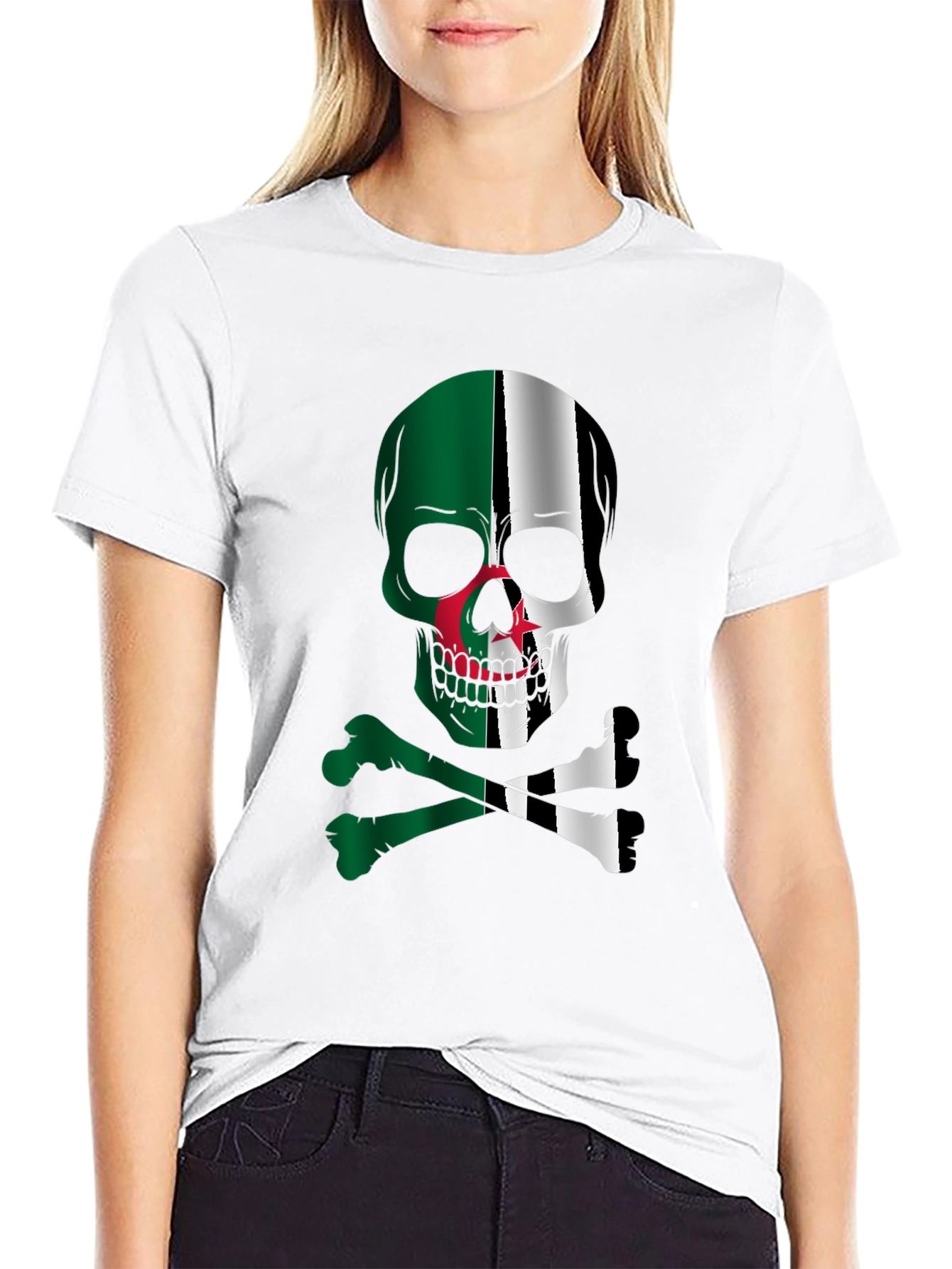 Algeria Flag Skull Graphic T-Shirt