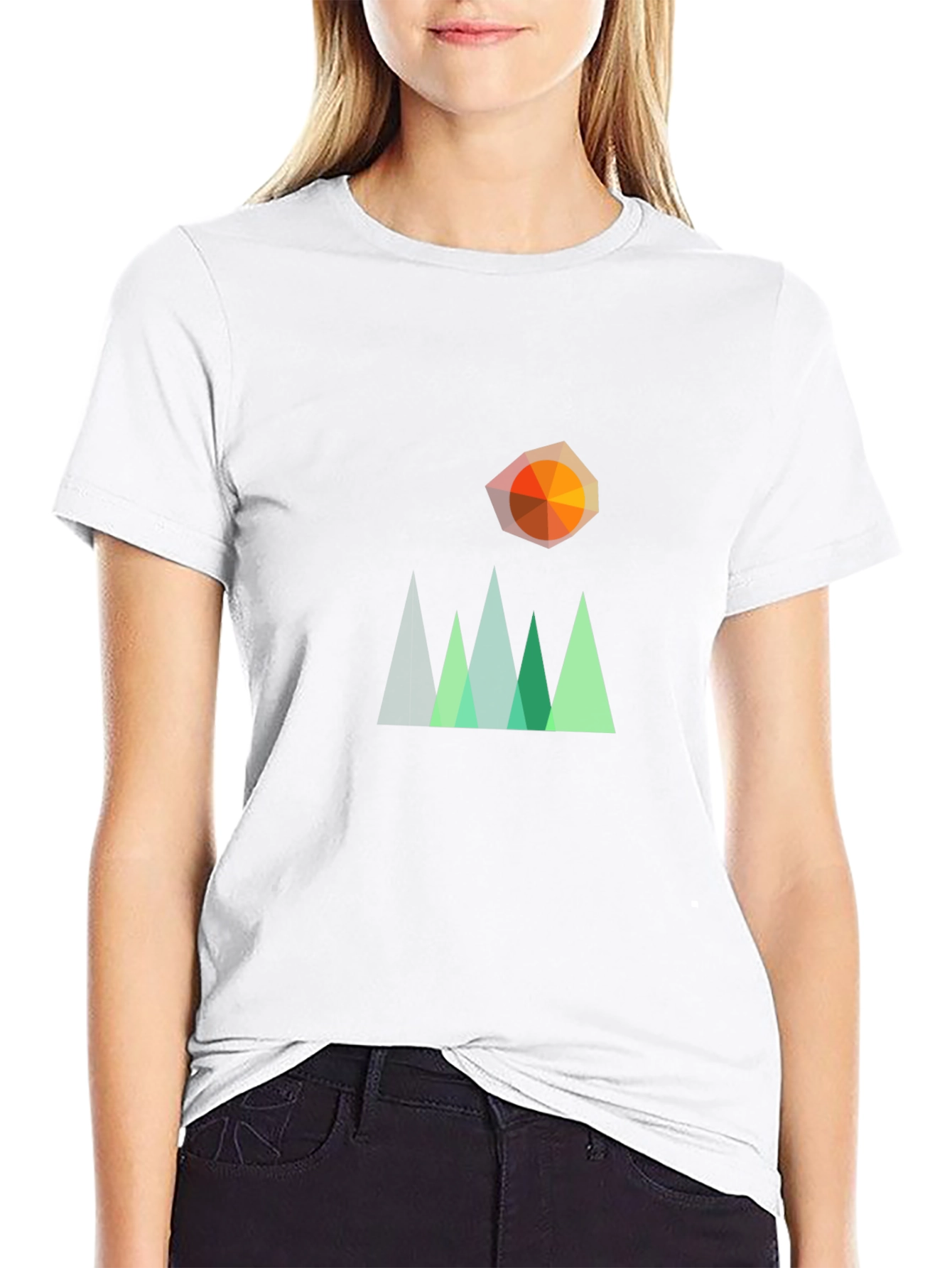 Geometric Mountain & Sun Graphic T-Shirt - Black