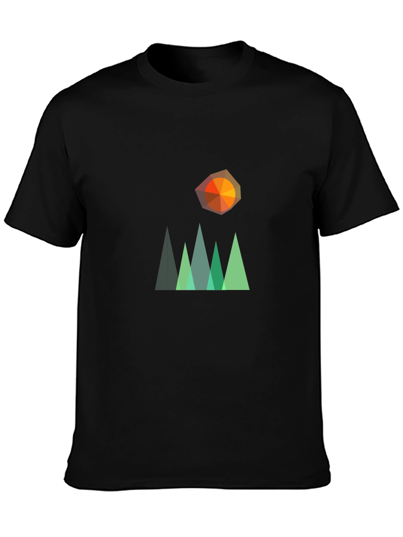 Geometric Mountain & Sun Graphic T-Shirt - Black
