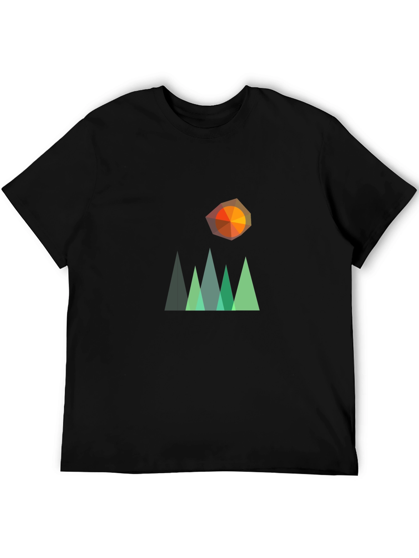 Geometric Mountain & Sun Graphic T-Shirt - Black