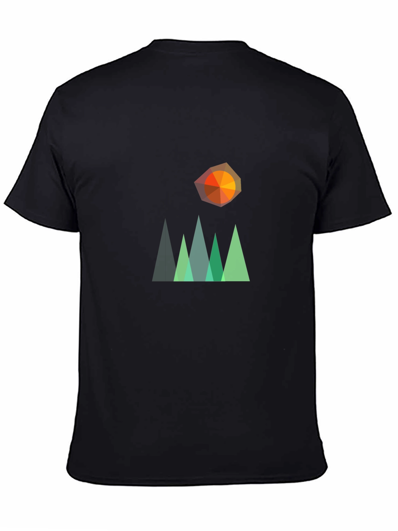 Geometric Mountain & Sun Graphic T-Shirt - Black
