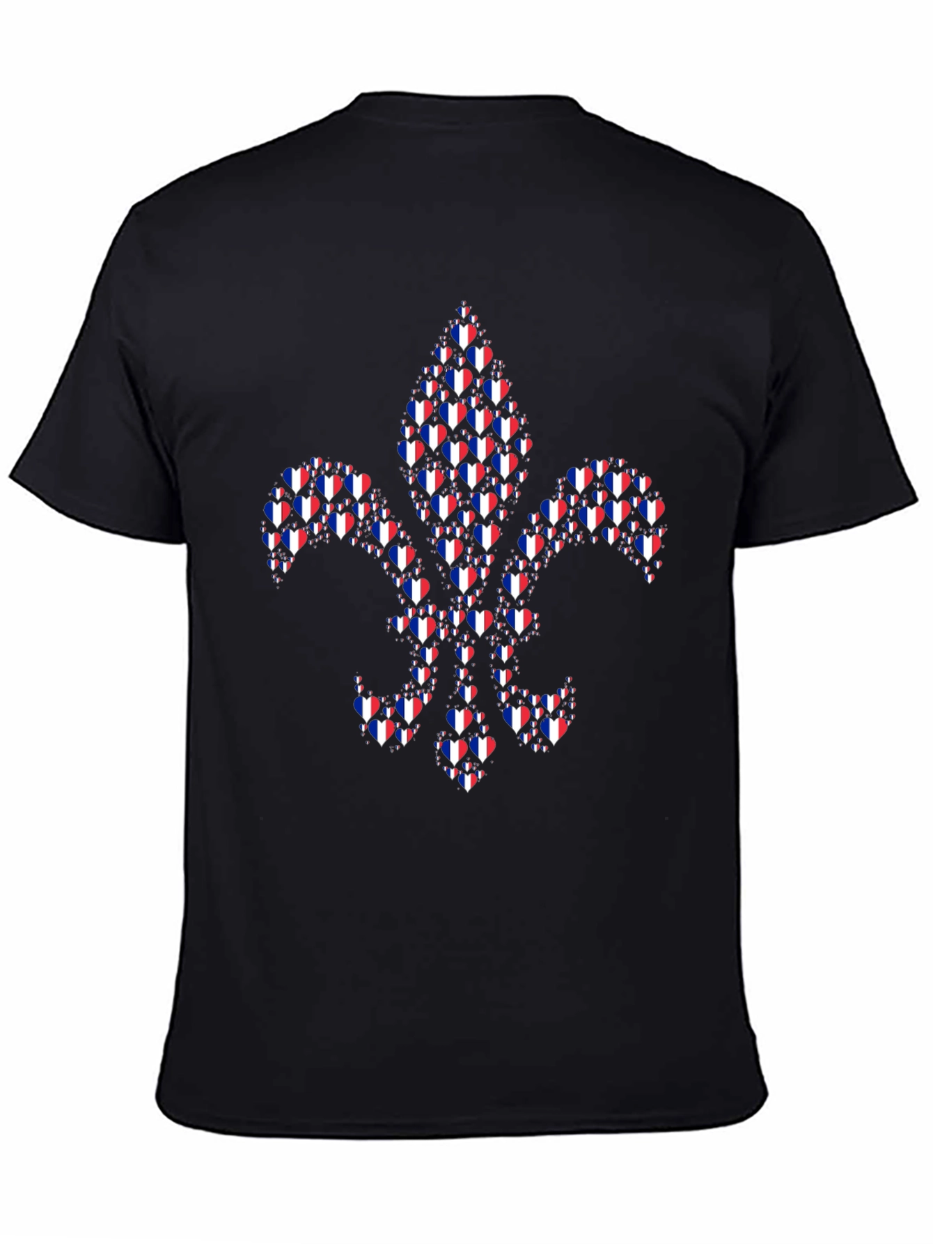 Fleur-de-Lis Heart Pattern Black T-Shirt