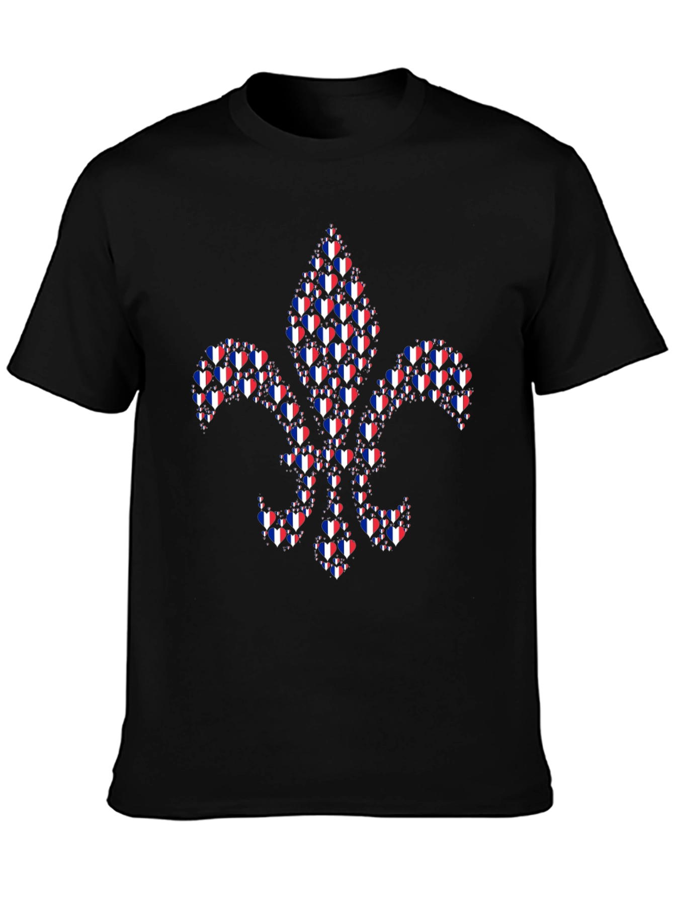 Fleur-de-Lis Heart Pattern Black T-Shirt