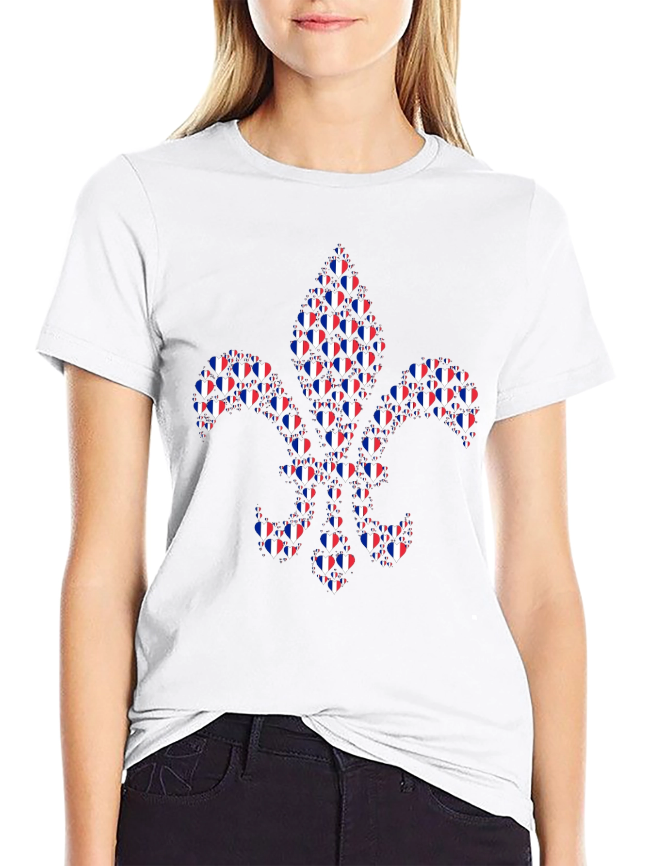 Fleur-de-Lis Heart Pattern Black T-Shirt