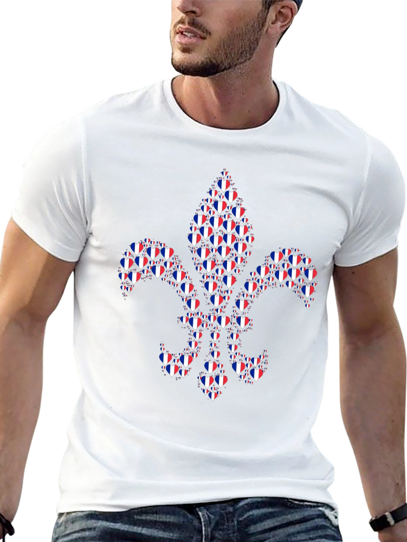 Fleur-de-Lis Heart Pattern Black T-Shirt