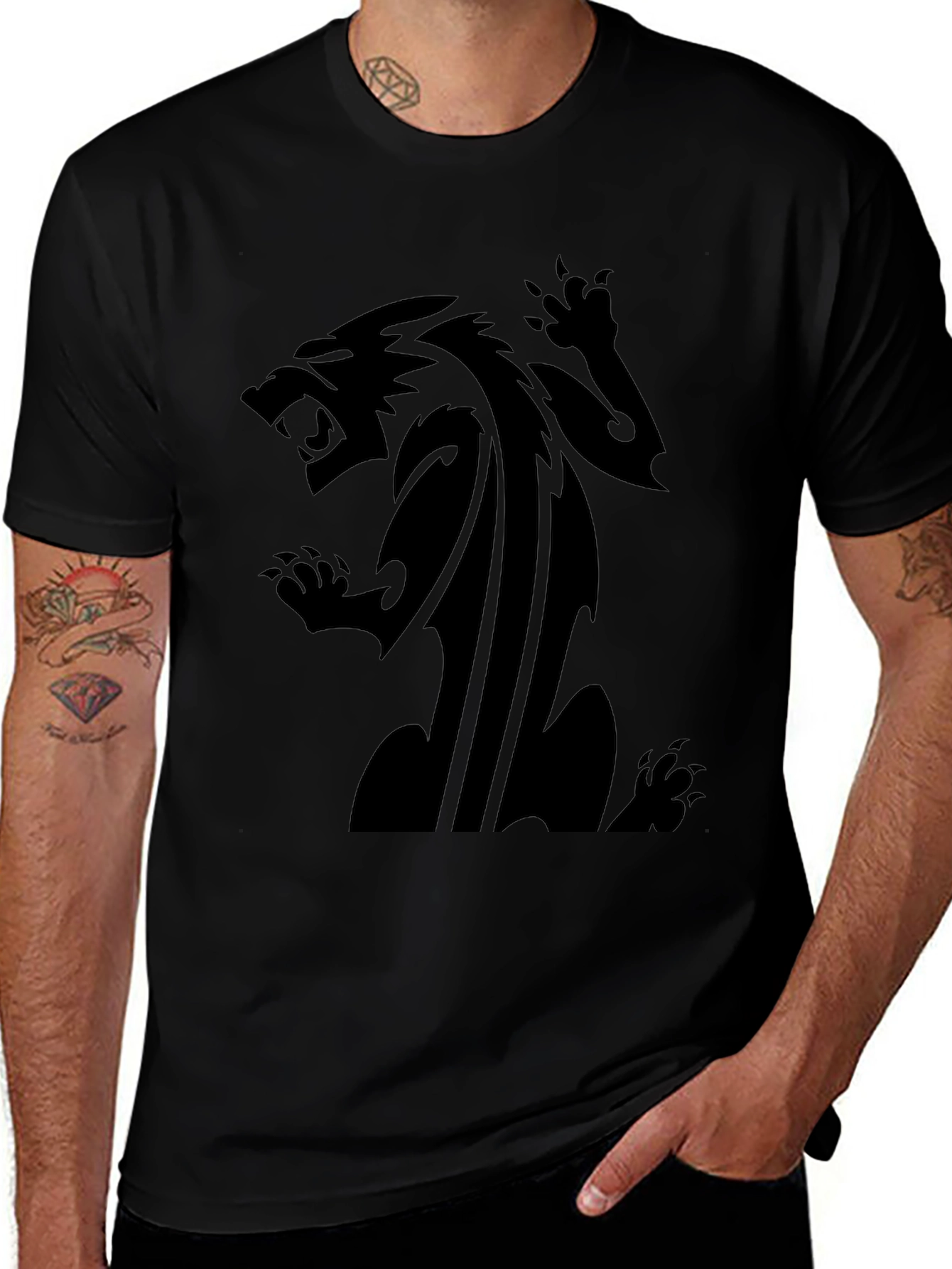 Mens Black T-Shirt with Fierce Animal Graphic