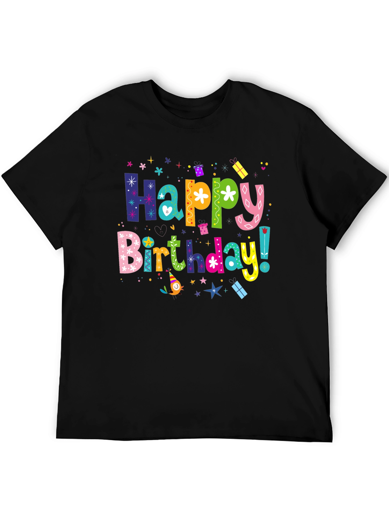 Happy Birthday Graphic Tee - Black Cotton
