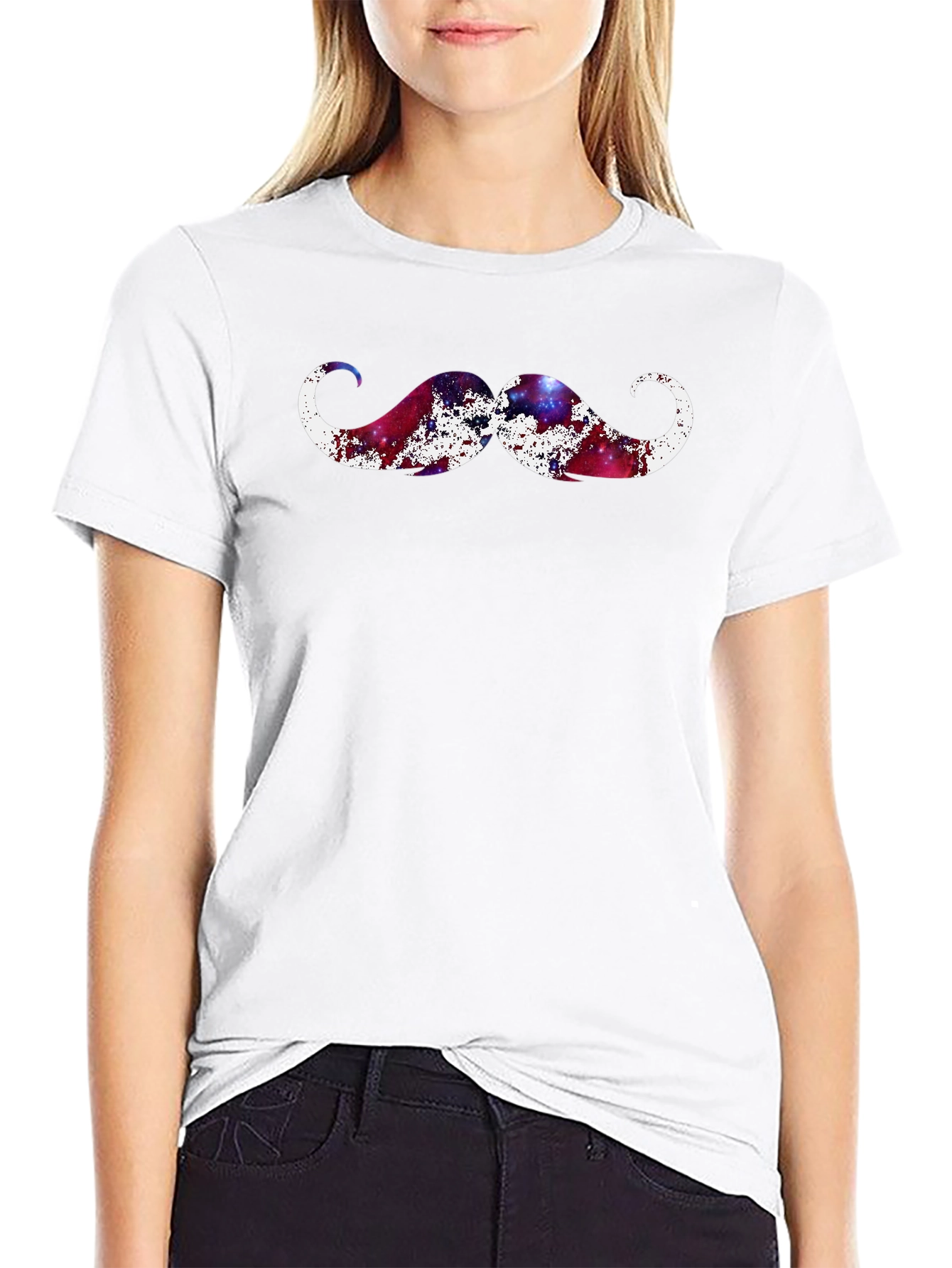 Cosmic Mustache Graphic Tee - Black Cotton T-Shirt