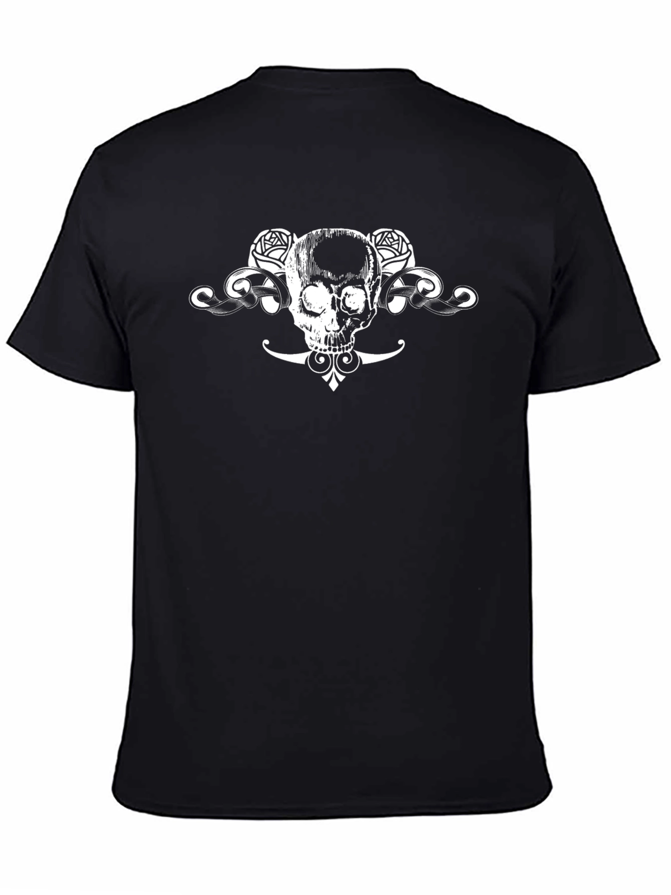 Skull & Roses Graphic Tee - Black Cotton T-Shirt