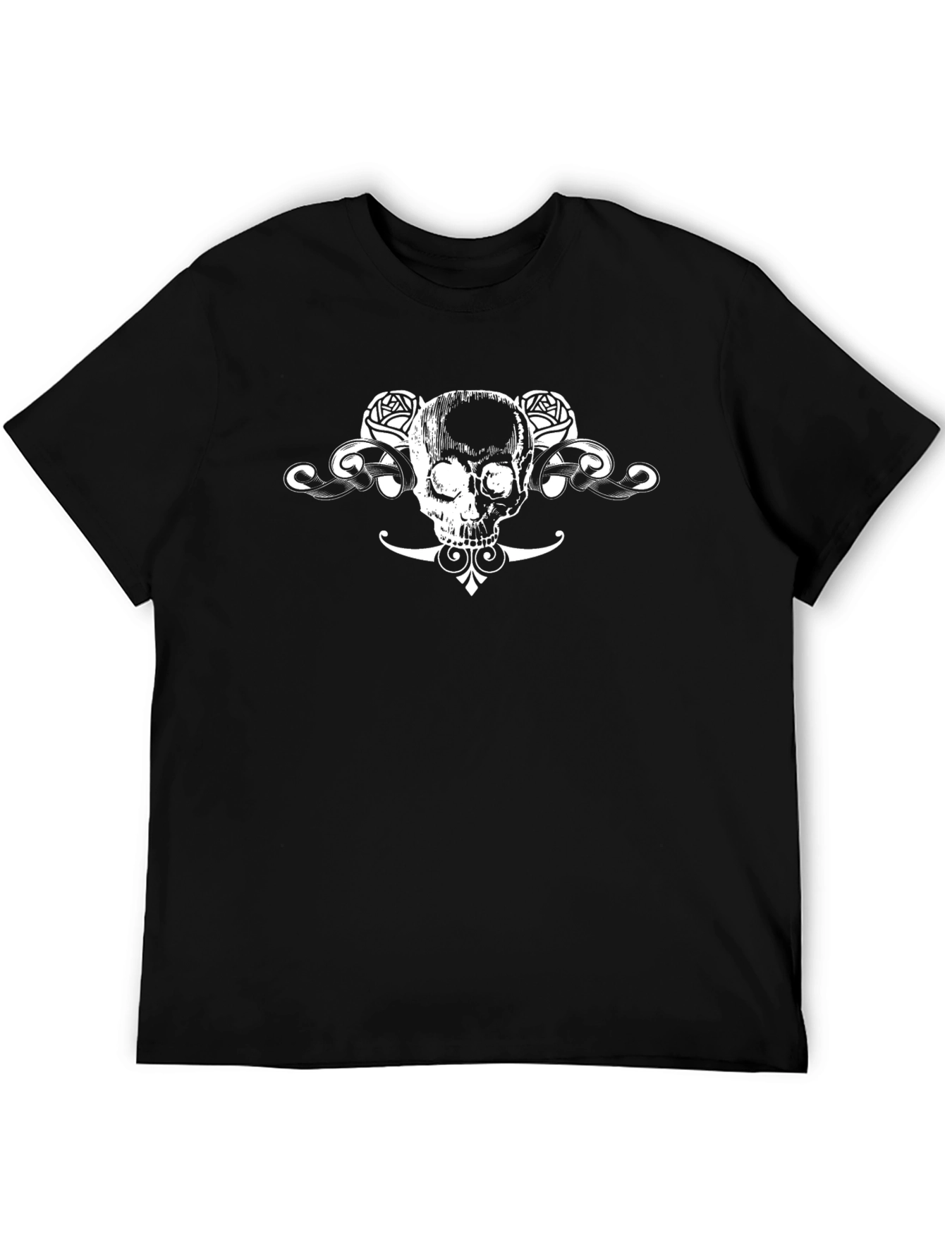 Skull & Roses Graphic Tee - Black Cotton T-Shirt