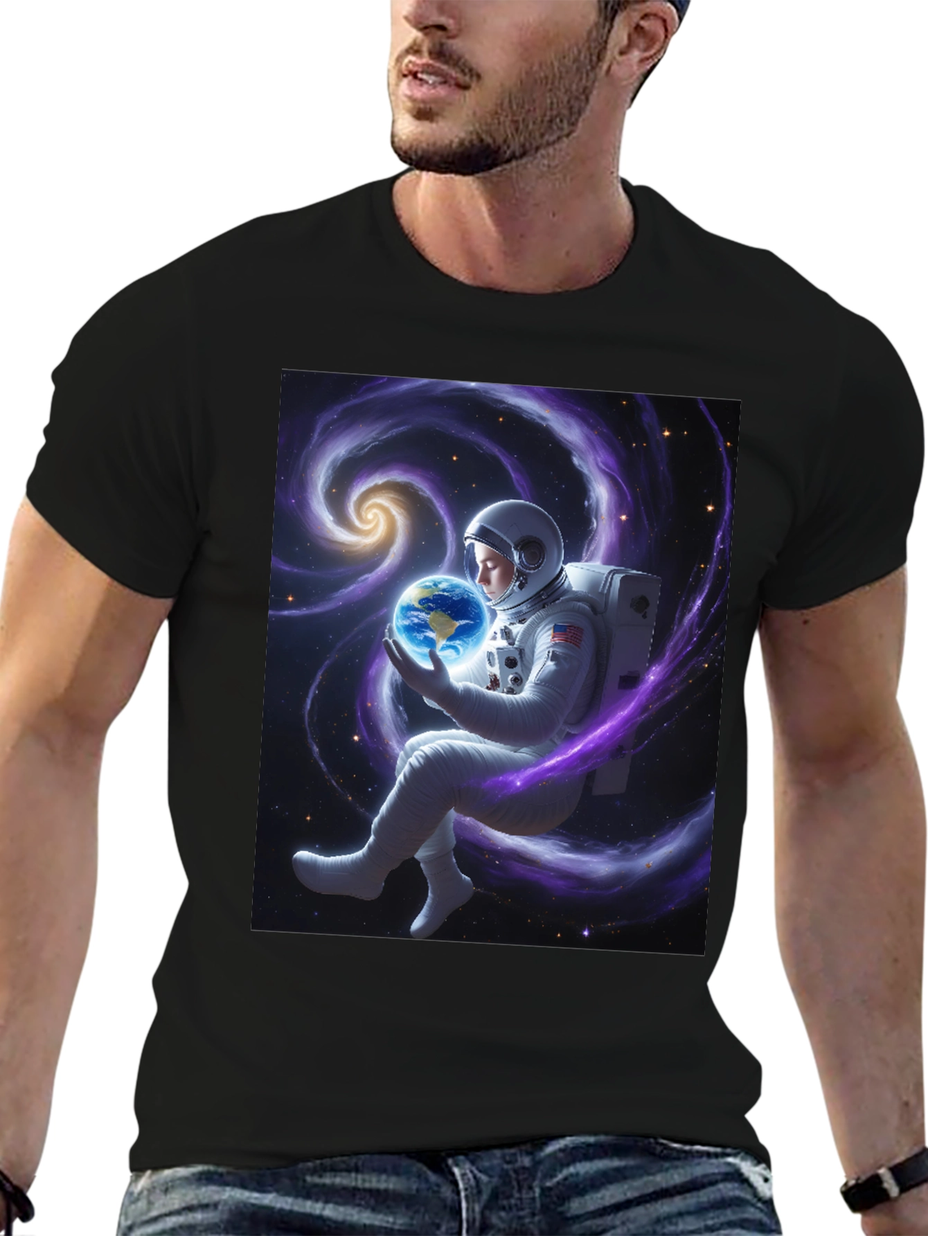 Astronaut Holding Earth Graphic T-Shirt