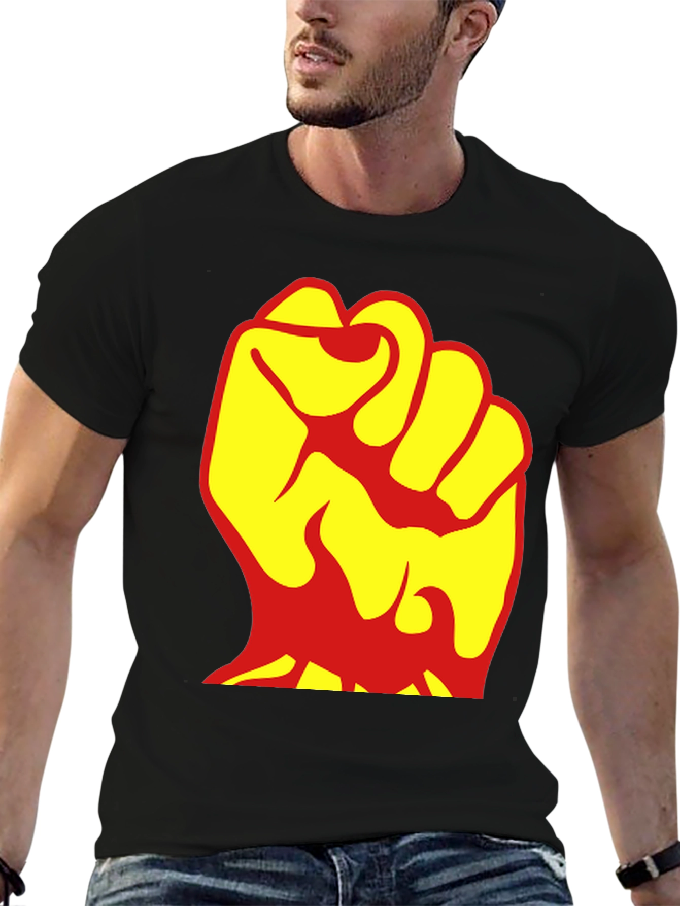 Bold Fist Graphic Tee - Yellow & Red Design