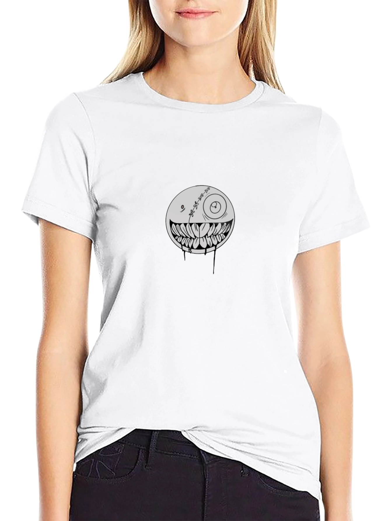 Creepy Smiley Face Graphic Black T-Shirt