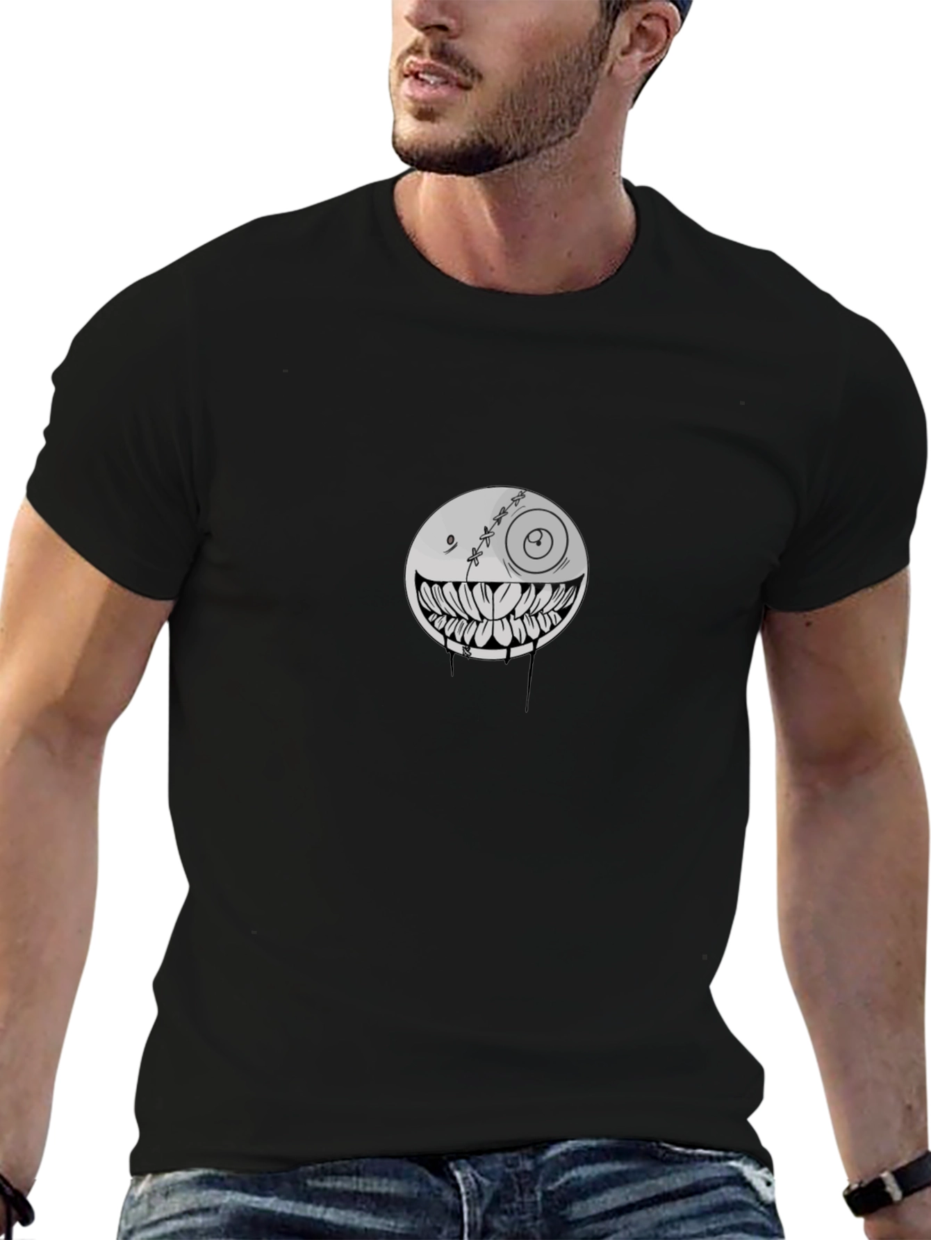 Creepy Smiley Face Graphic Black T-Shirt