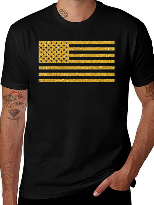 Gold Glitter American Flag Graphic Tee