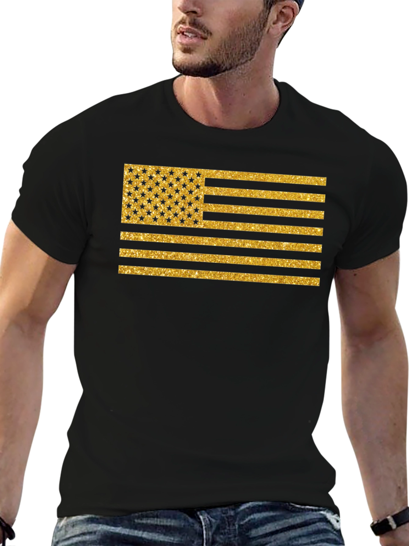 Gold Glitter American Flag Graphic Tee