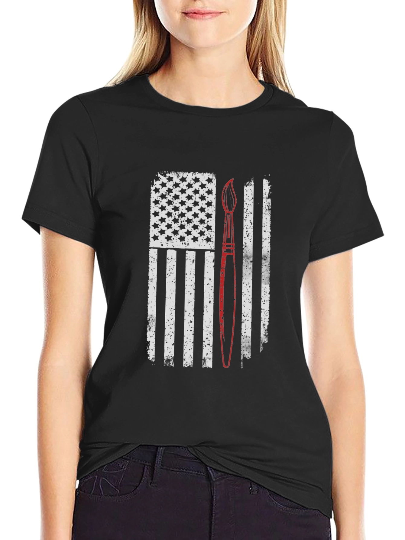 Patriotic Artist T-Shirt - Brush & US Flag