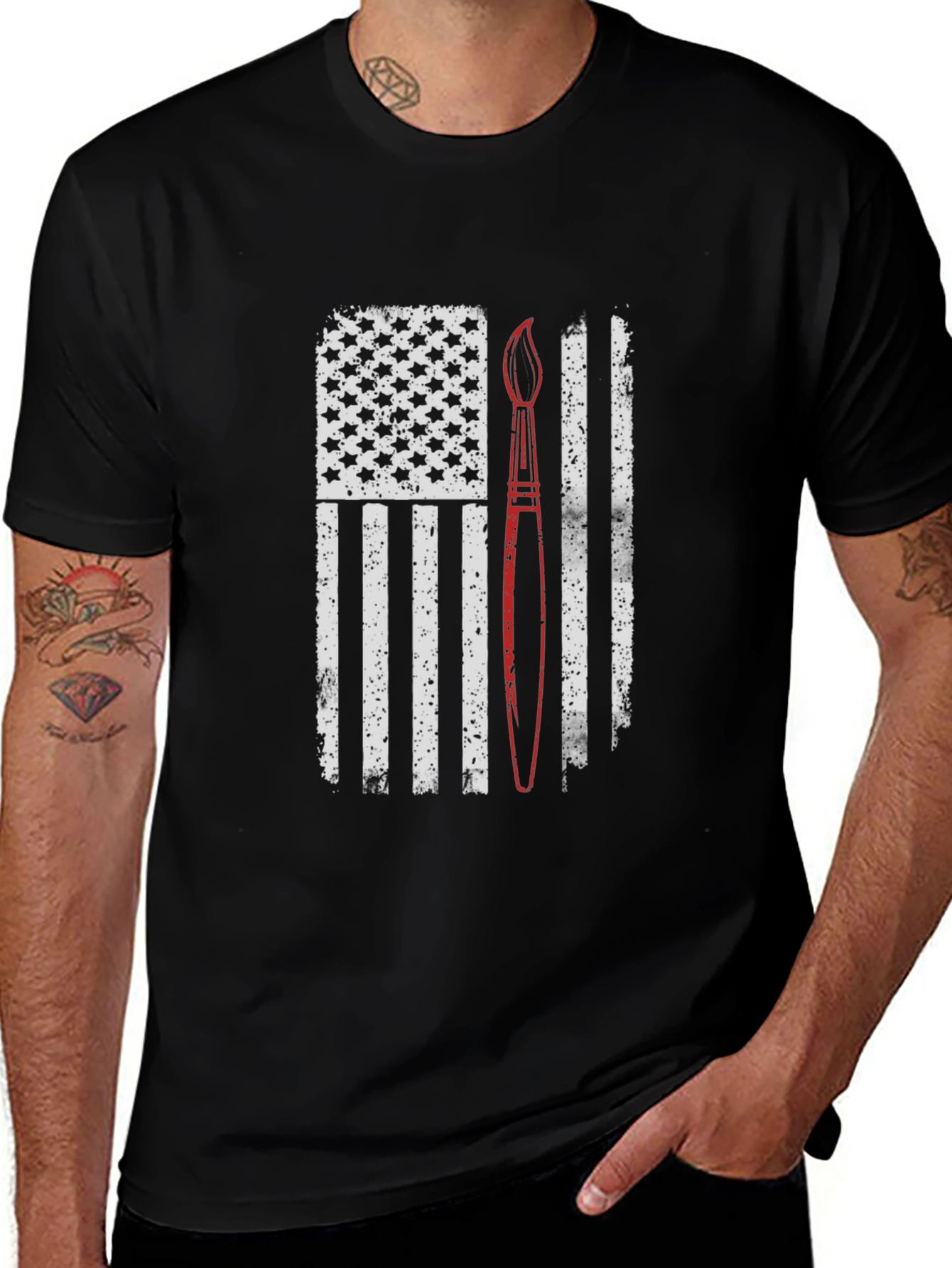 Patriotic Artist T-Shirt - Brush & US Flag
