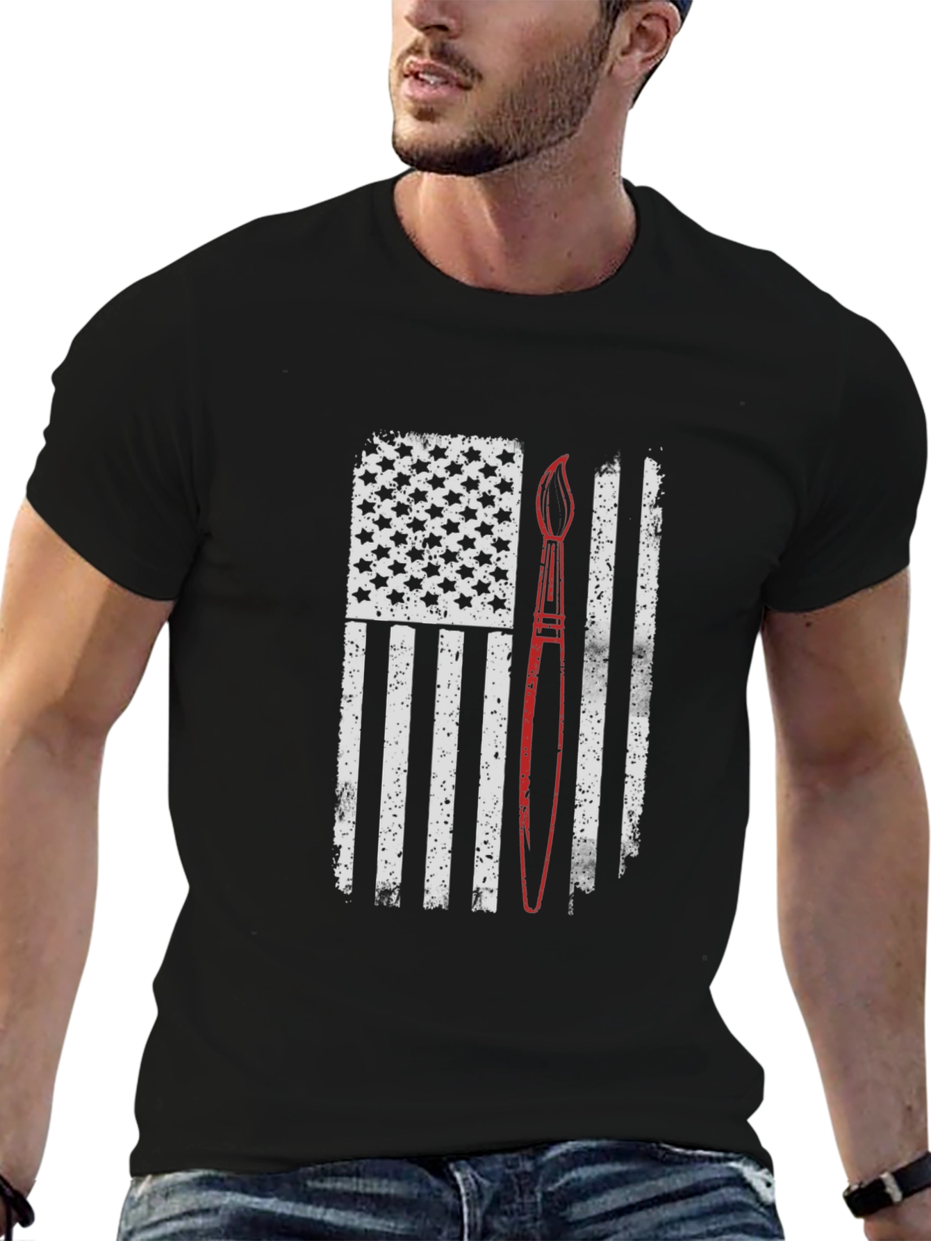 Patriotic Artist T-Shirt - Brush & US Flag