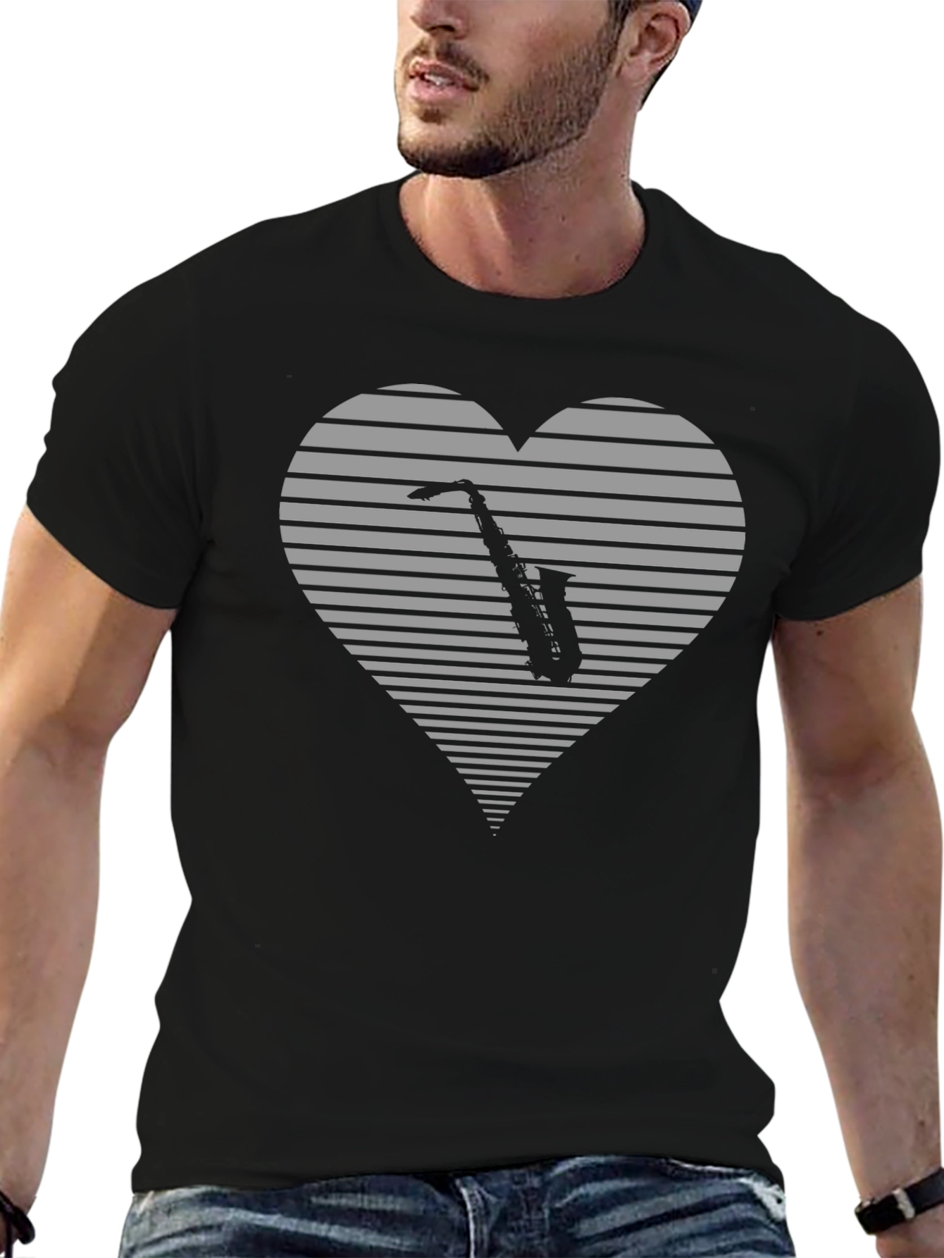 Saxophone Heart T-Shirt - Music Lover Tee