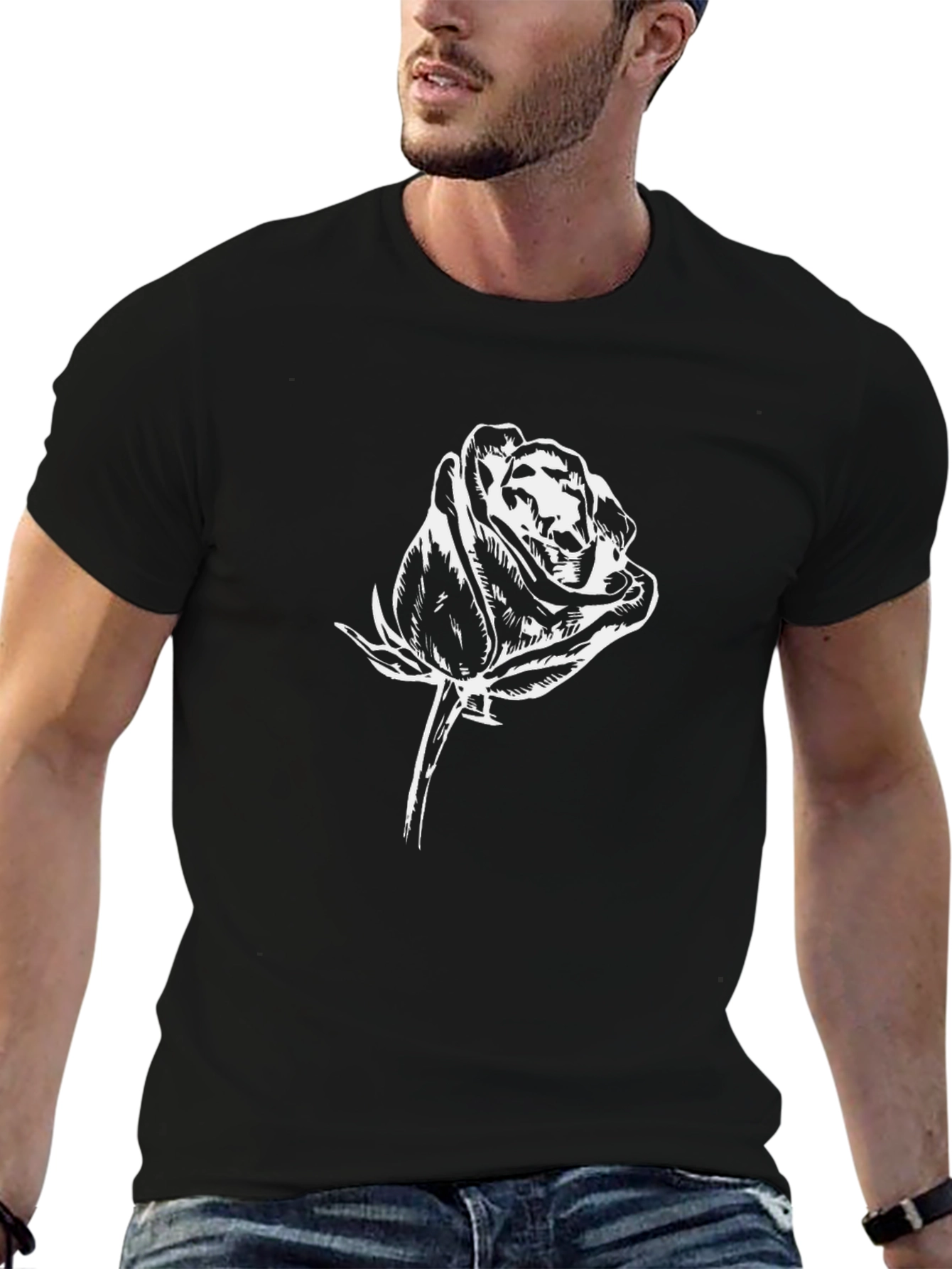 Black Rose Graphic Tee - Stylish Mens Casual Wear
