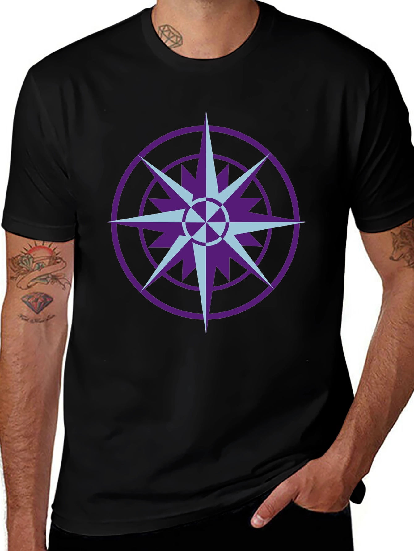 Geometric Compass Graphic T-Shirt - Black