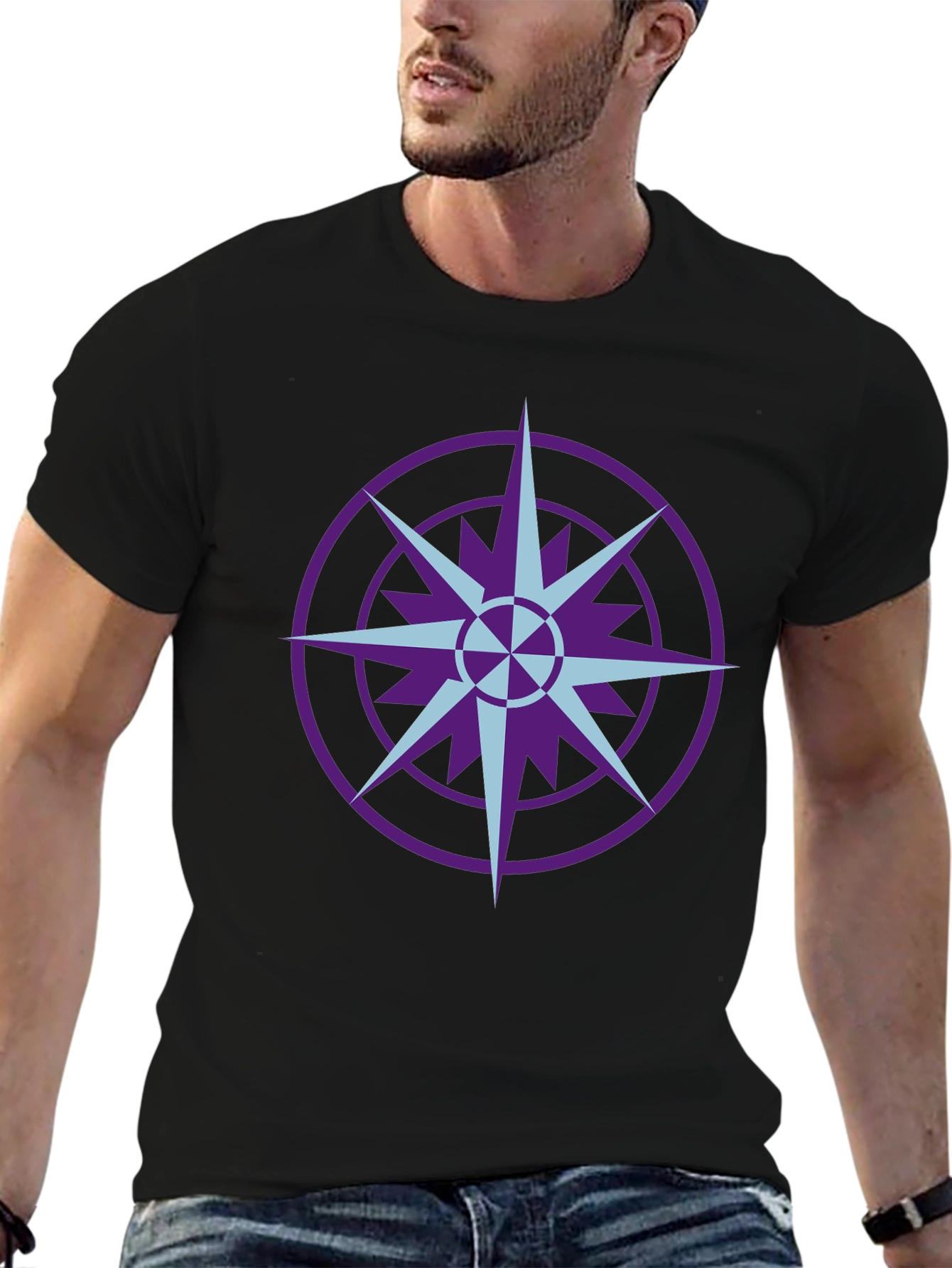 Geometric Compass Graphic T-Shirt - Black