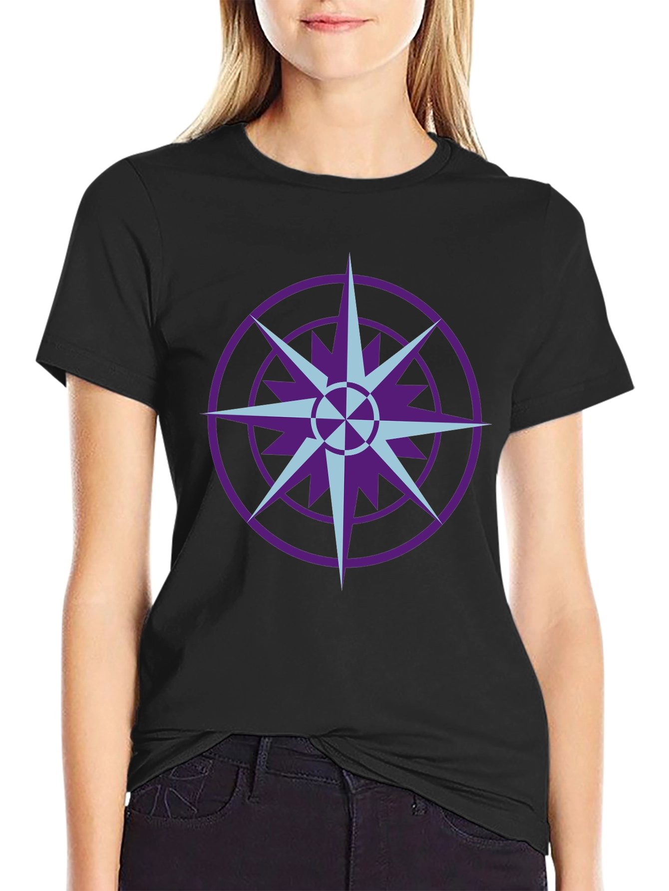 Geometric Compass Graphic T-Shirt - Black