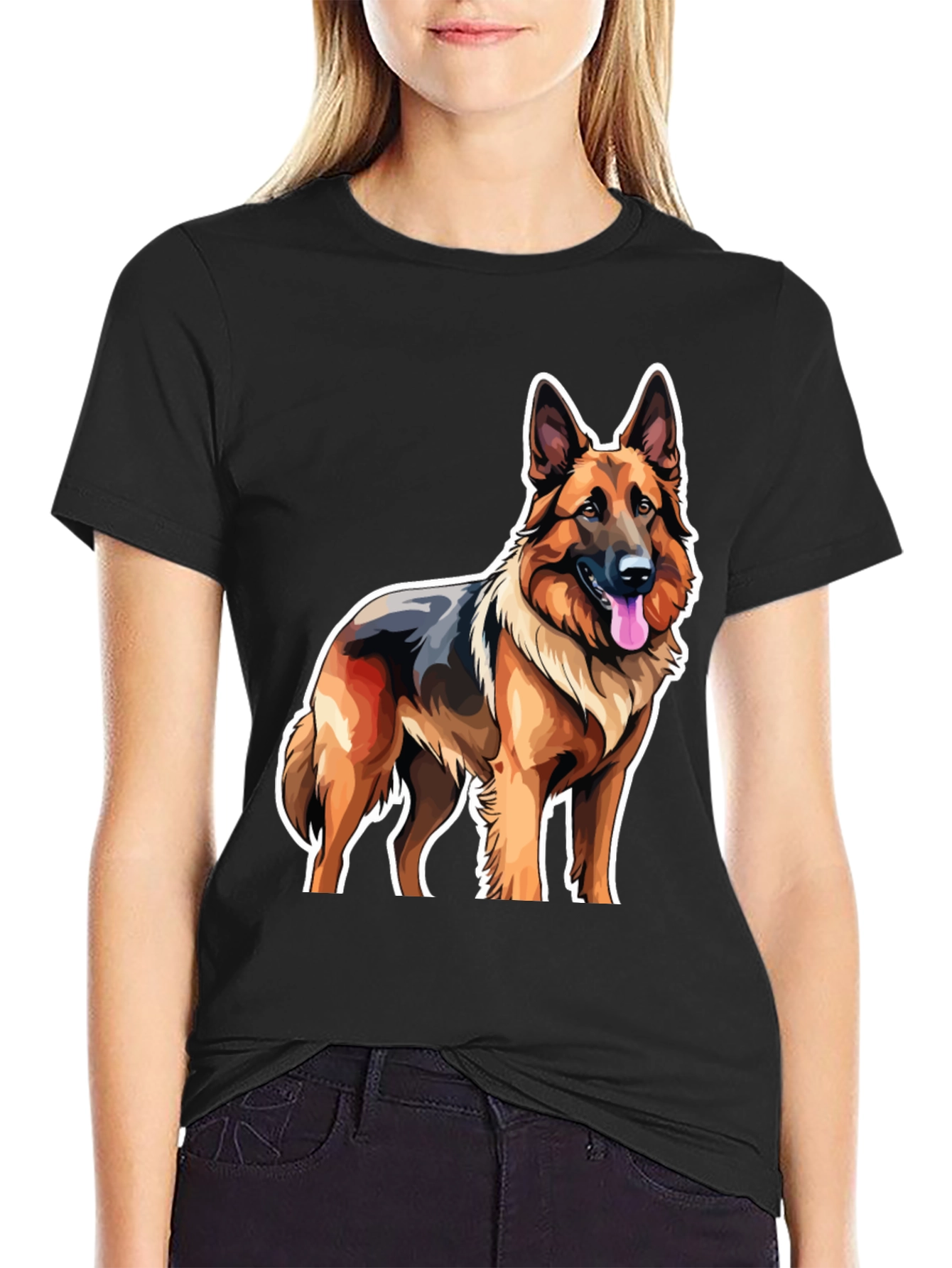 German Shepherd Graphic Tee - Black Cotton Comfort