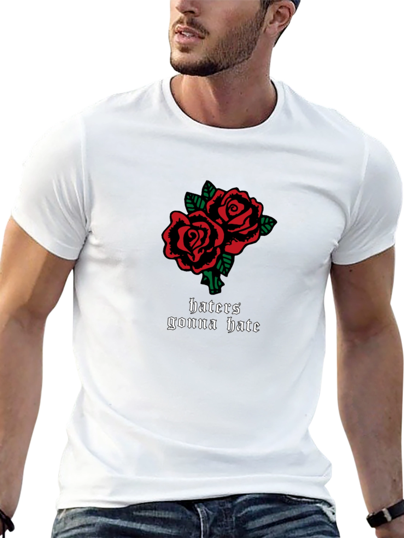 Roses and Haters Gonna Hate Black Graphic Tee