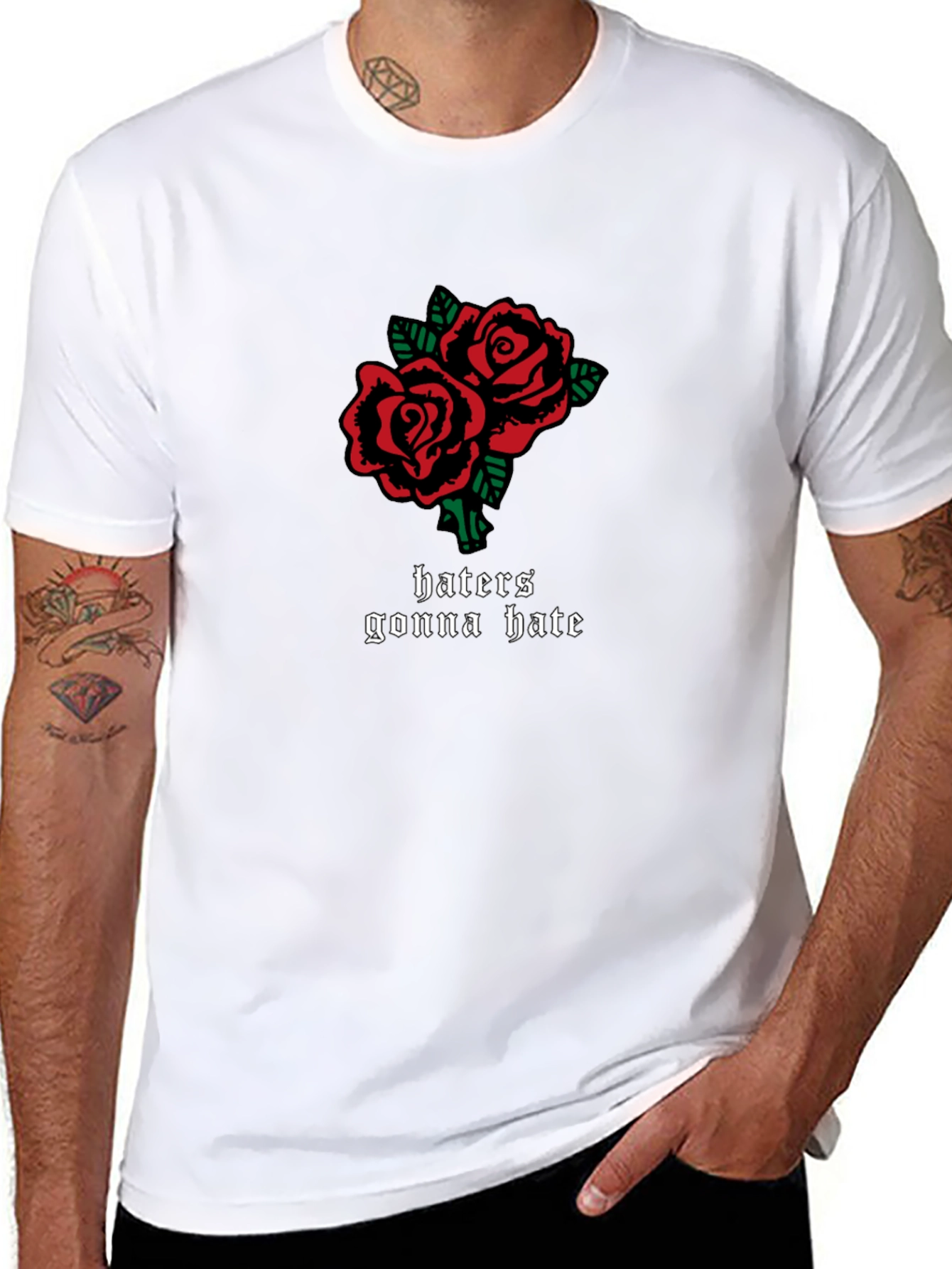 Roses and Haters Gonna Hate Black Graphic Tee