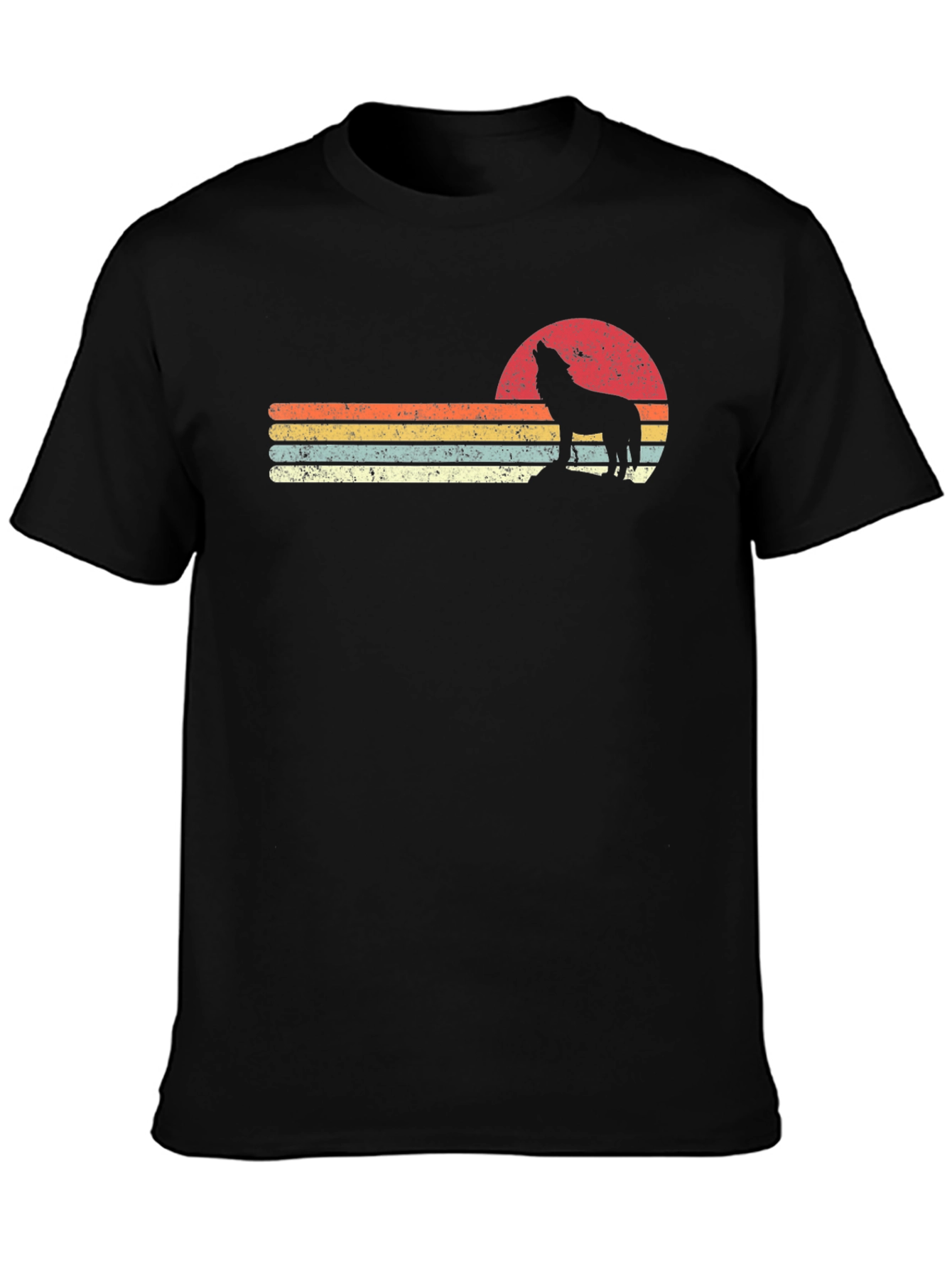 Retro Wolf Sunset Graphic T-Shirt