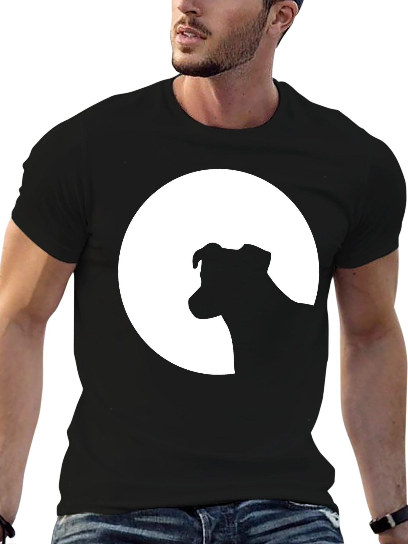 Dog Silhouette Moon Graphic Tee - Black Unisex Shirt