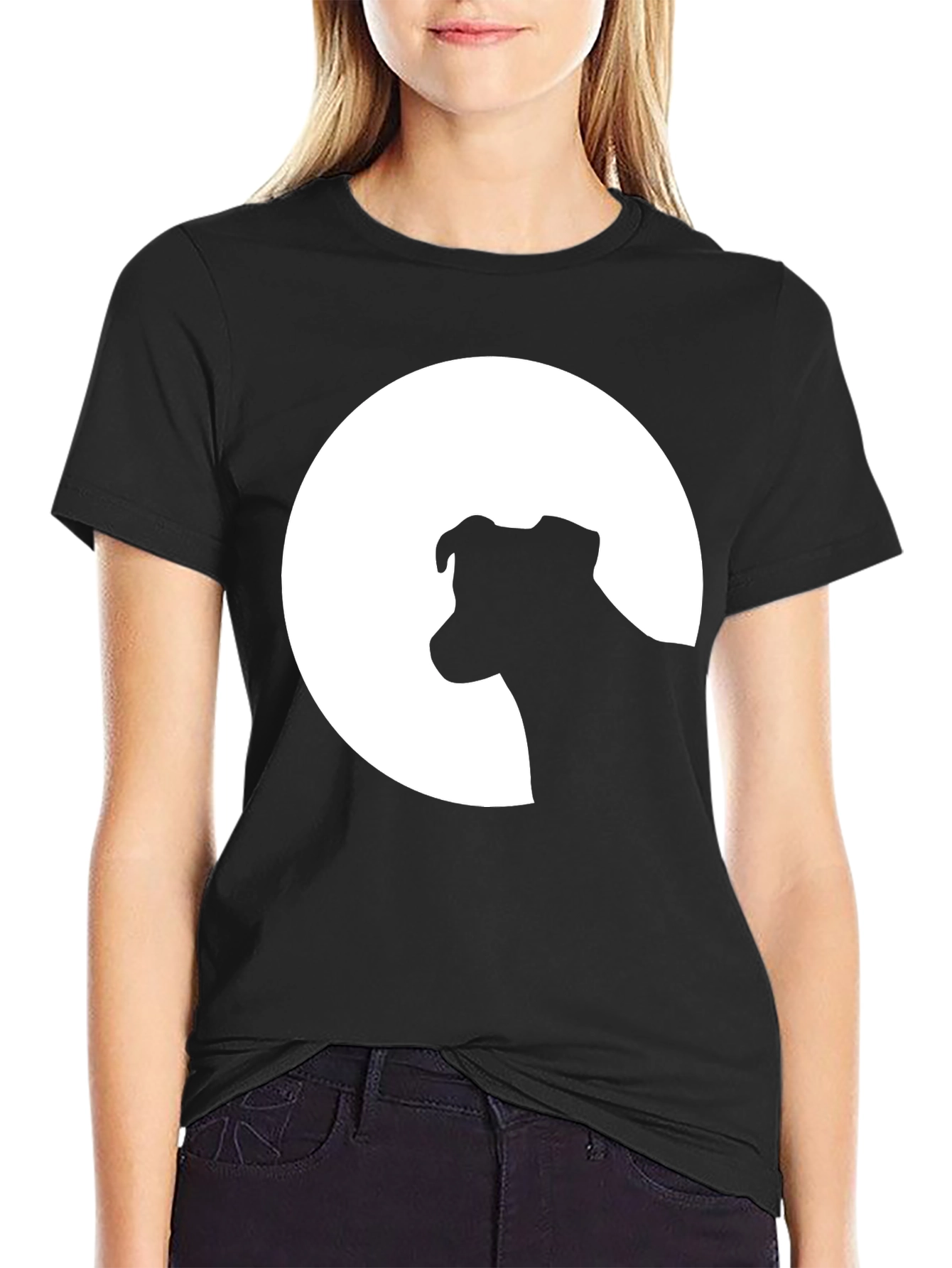 Dog Silhouette Moon Graphic Tee - Black Unisex Shirt
