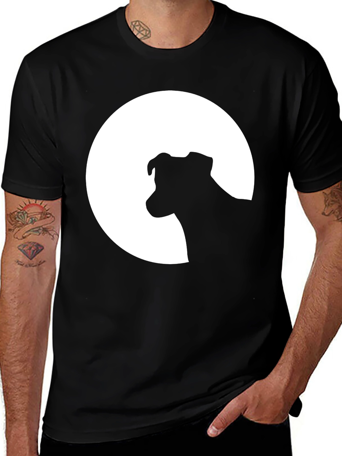 Dog Silhouette Moon Graphic Tee - Black Unisex Shirt