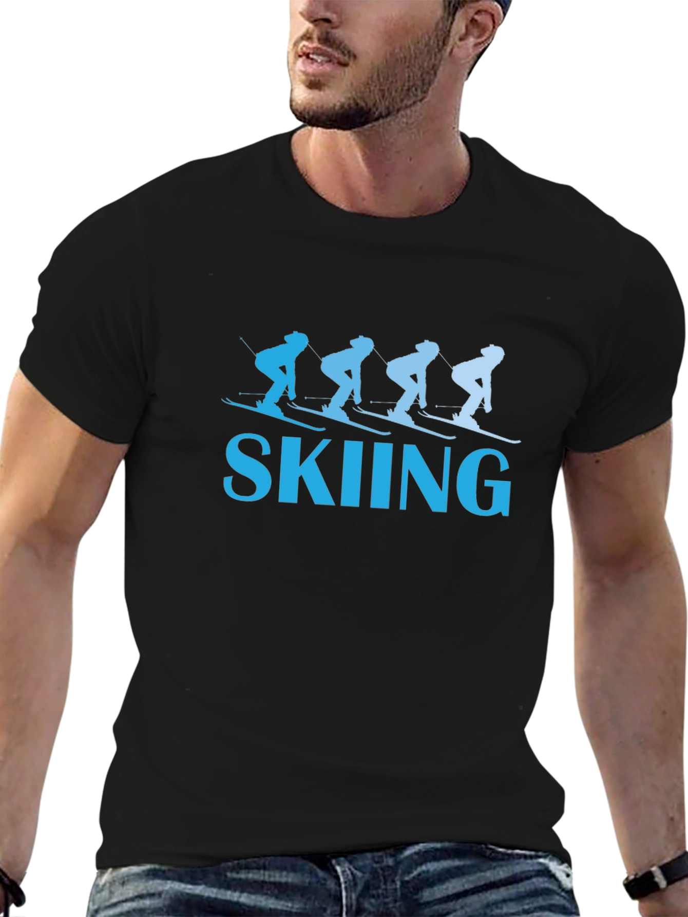 Skiing Graphic Tee - Black Cotton T-Shirt
