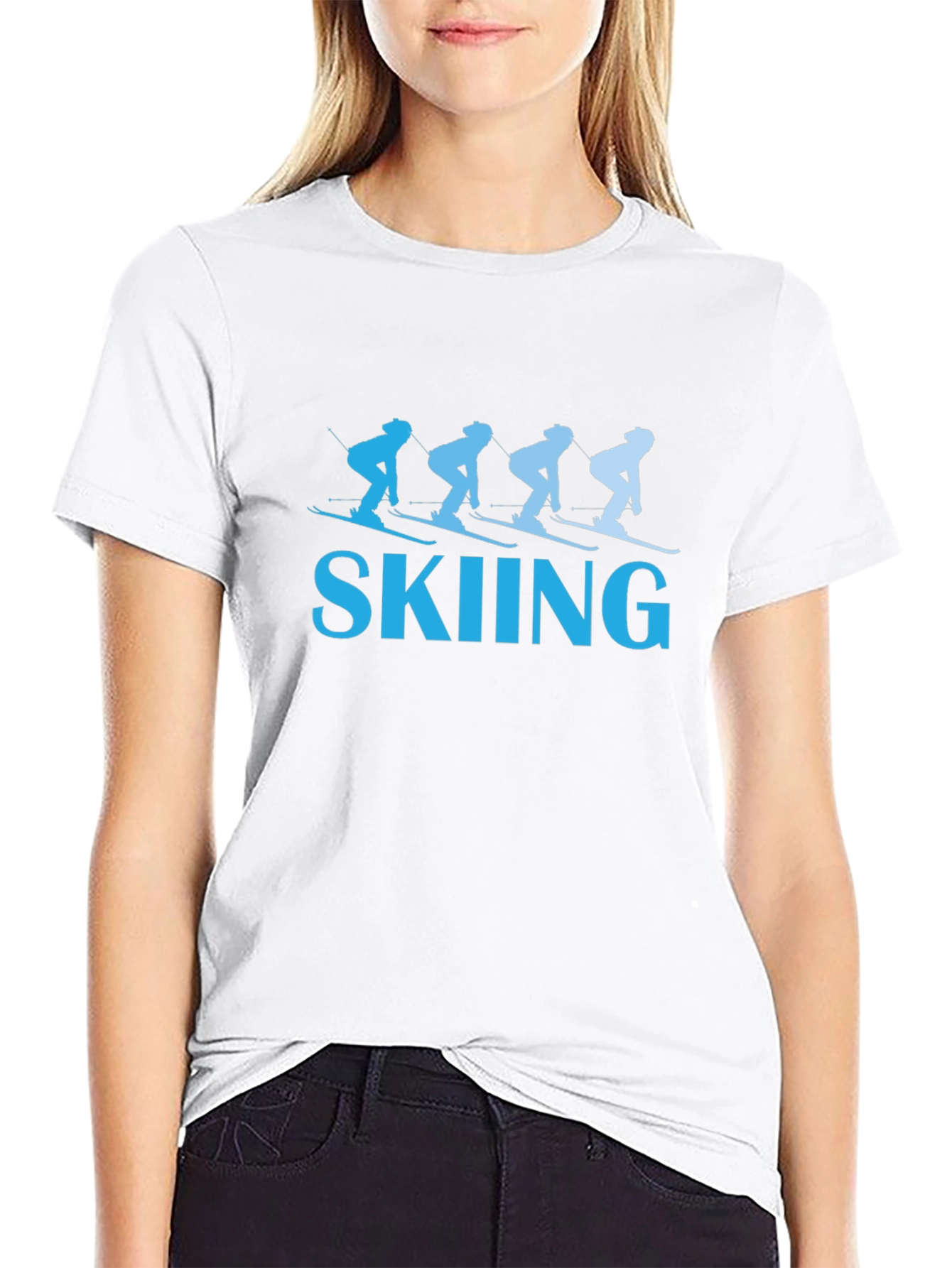 Skiing Graphic Tee - Black Cotton T-Shirt