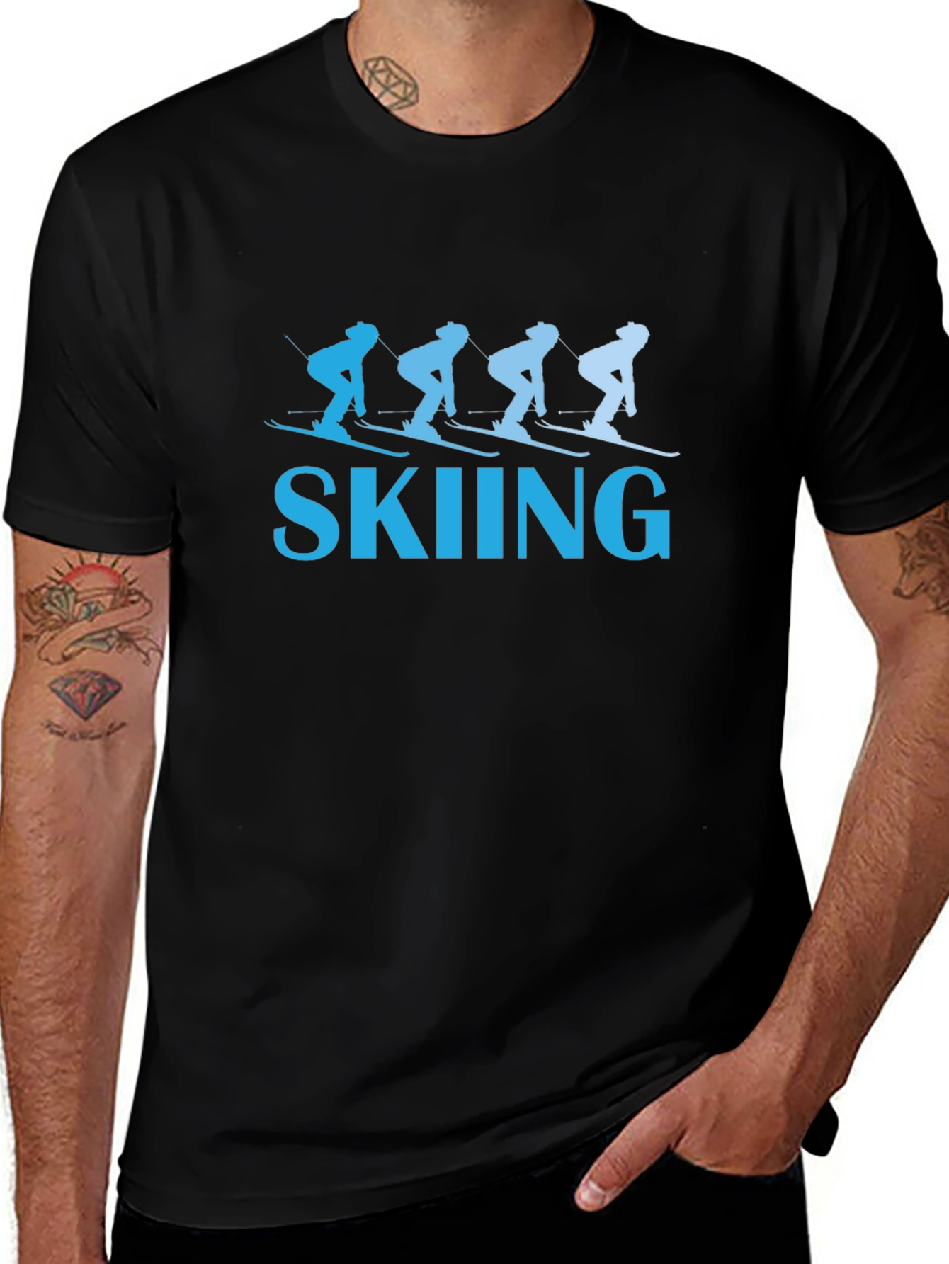 Skiing Graphic Tee - Black Cotton T-Shirt