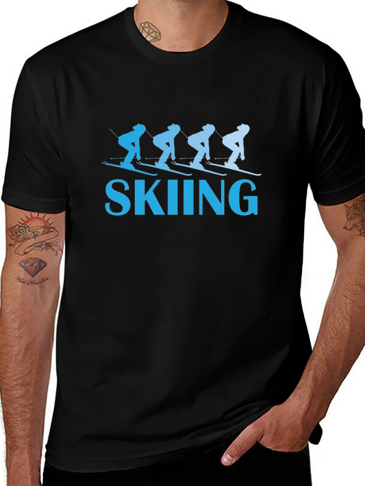 Skiing Graphic Tee - Black Cotton T-Shirt