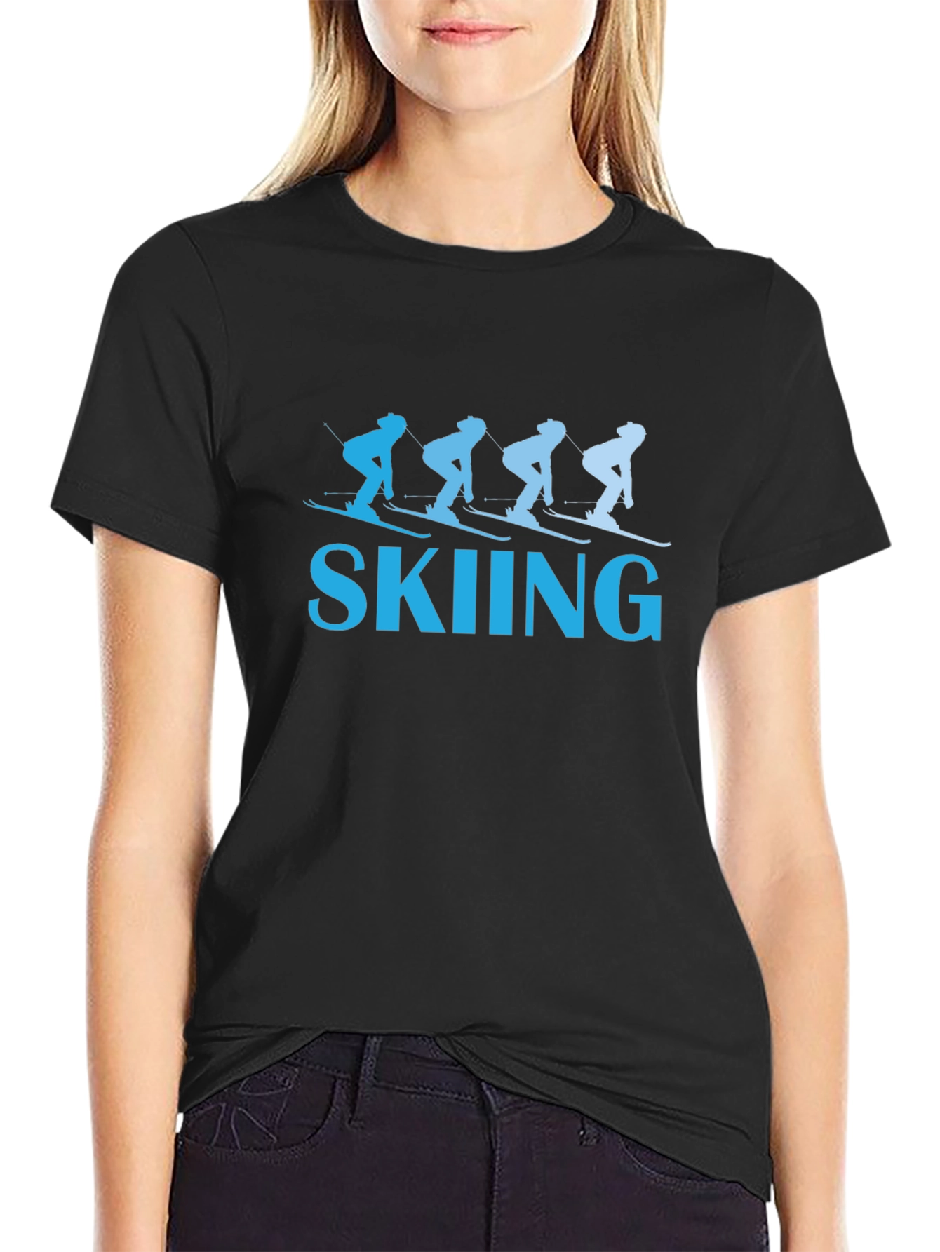 Skiing Graphic Tee - Black Cotton T-Shirt