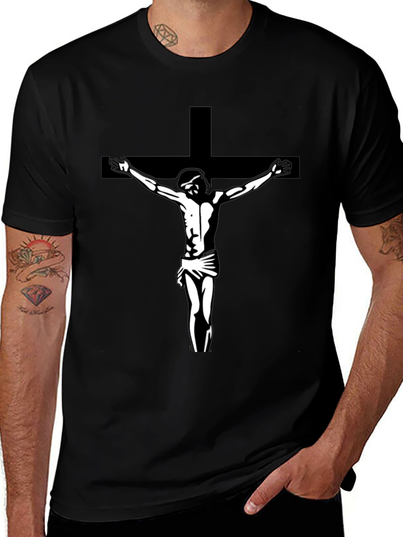 Jesus on Cross Graphic Tee - Black
