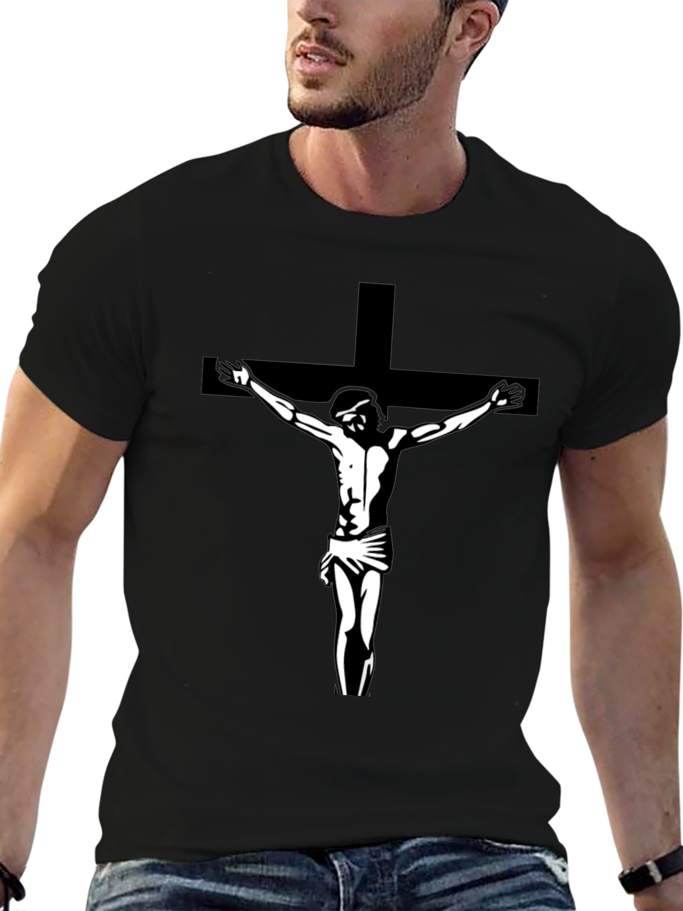Jesus on Cross Graphic Tee - Black
