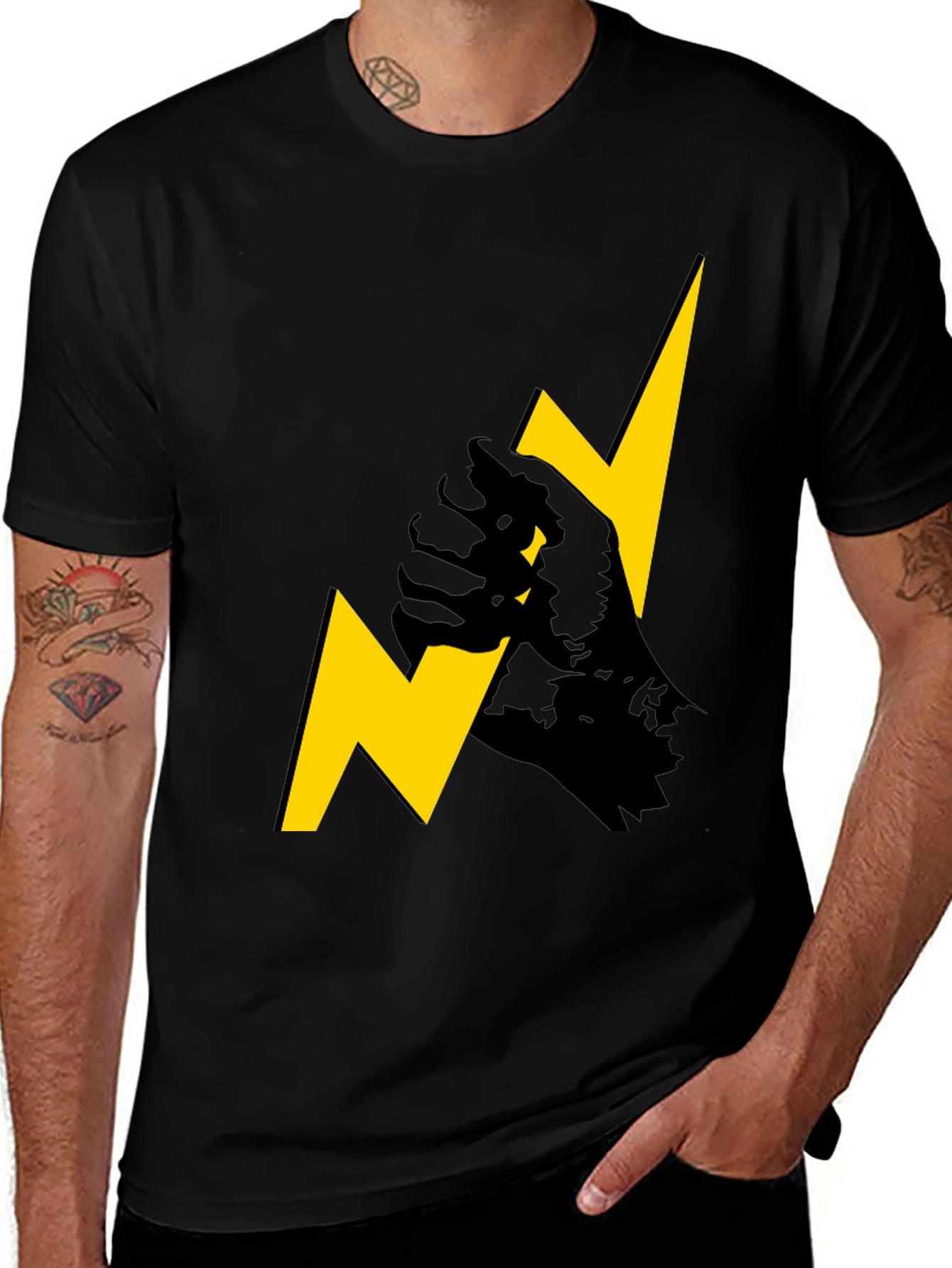 ⚡️ Bold Lightning Bolt Fist Graphic Tee - Black